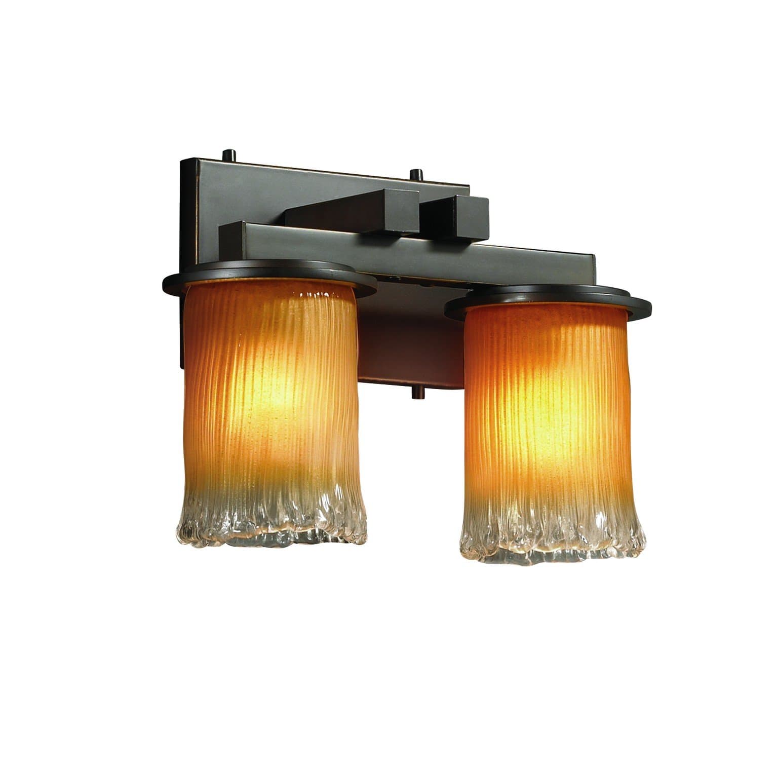 Justice Design Group Veneto Luce 2-Light Bath Bar - Dark Bronze Finish with Gold with Clear Rim Venetian Glass Shade