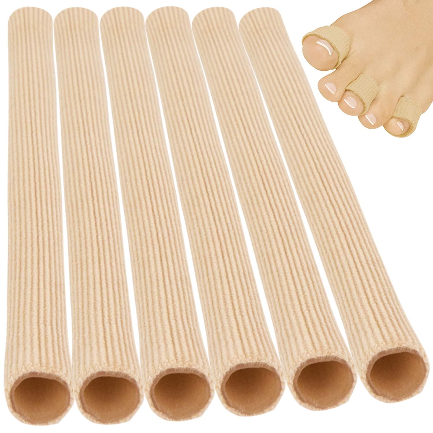 VIVEsoleToe Sleeves Tubes (6 Pack) - Spacers & Separators for Women - Hammer Toe Straightener - Foot Blister Protectors & Relief - Finger Splints for Corn, Overlapping Toes - Toe Covers for Calluses