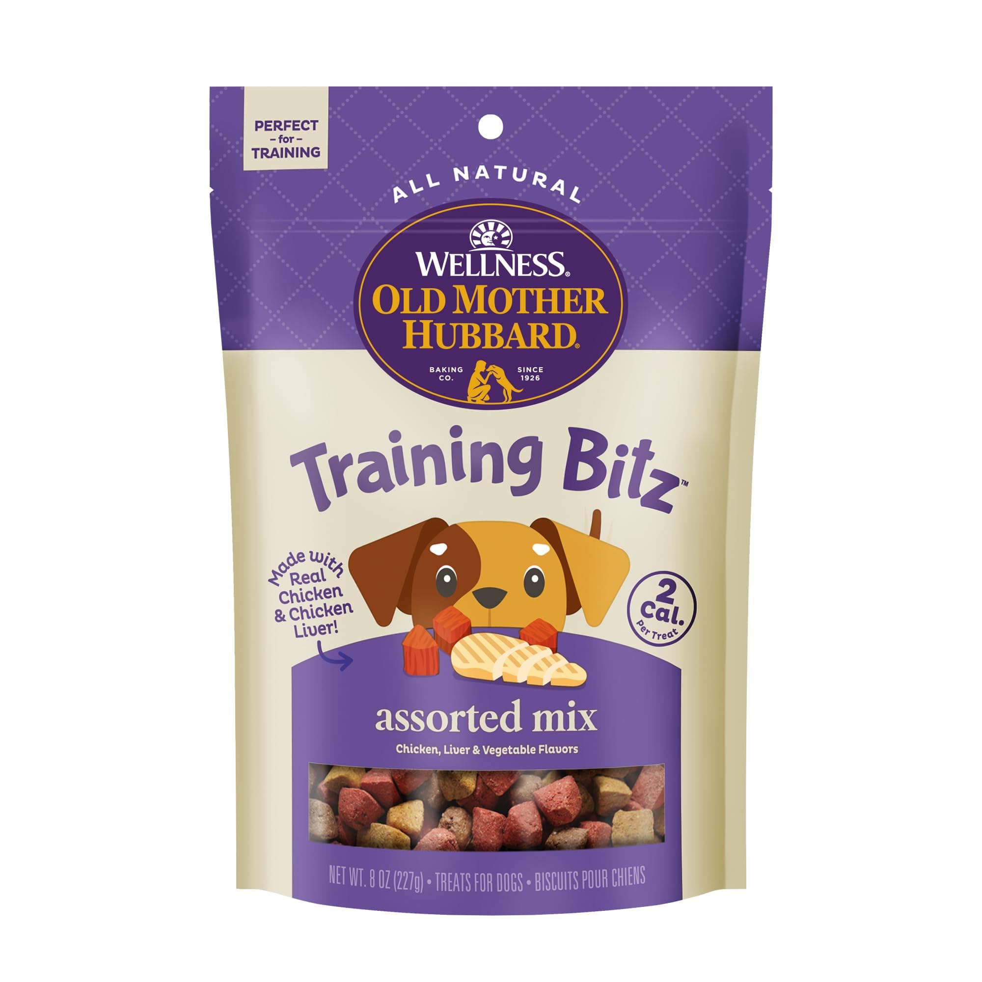 Wellness Training Bitz Assorted Mix Dog Biscuits, Natural, Training Treats, Three Flavors, Small Size, (8 Ounce Bag)