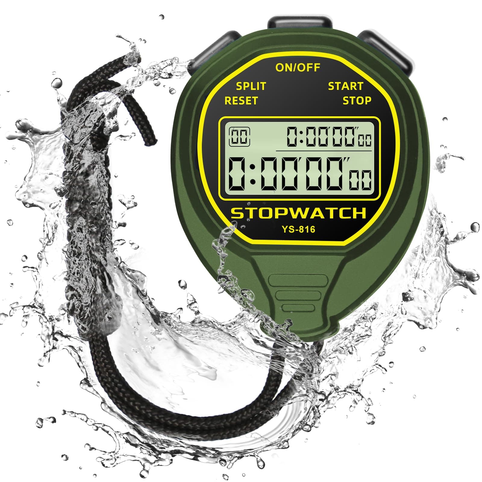 LIGHIGH Waterproof Stopwatch Timer, 30 Laps Split Memory Digital Simple Stopwatch Timer with ON/Off Function, No Clock No Calendar No Alarm, Silent Stop Watch for Sports Coaches Swimming Running