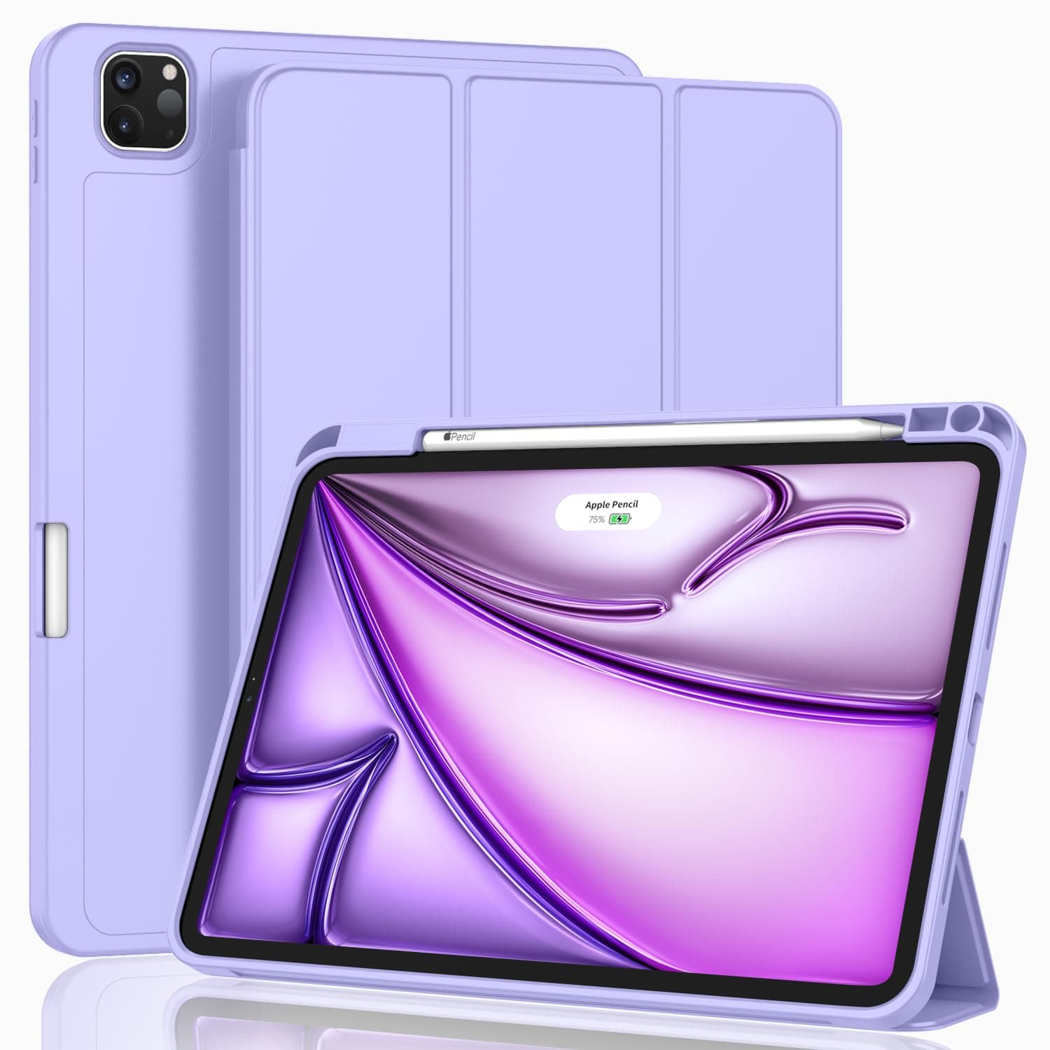 ZryXal New iPad Air 13 Inch Case M2 2024 with Pencil Holder, Smart iPad Case [Support Pencil Pro and Pencil(USB-C)], Support Touch ID and Auto Wake/Sleep (Light Purple)