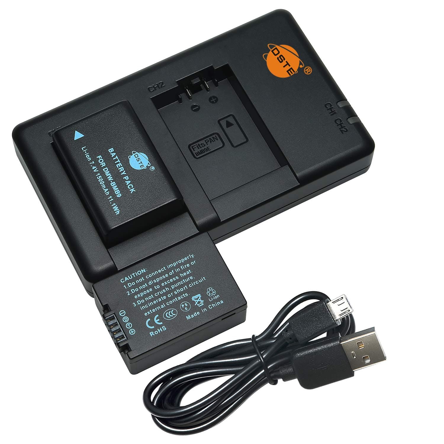 DSTE Replacement for 2X DMW-BMB9E BMB9 Battery + Rapid Dual Charger with Micro USB Cable Compatible Panasonic Lumix DMC-FZ40 FZ45 FZ47 FZ48 FZ60 FZ62 FZ70 FZ72 FZ80 FZ100 FZ150 as BP-DC9