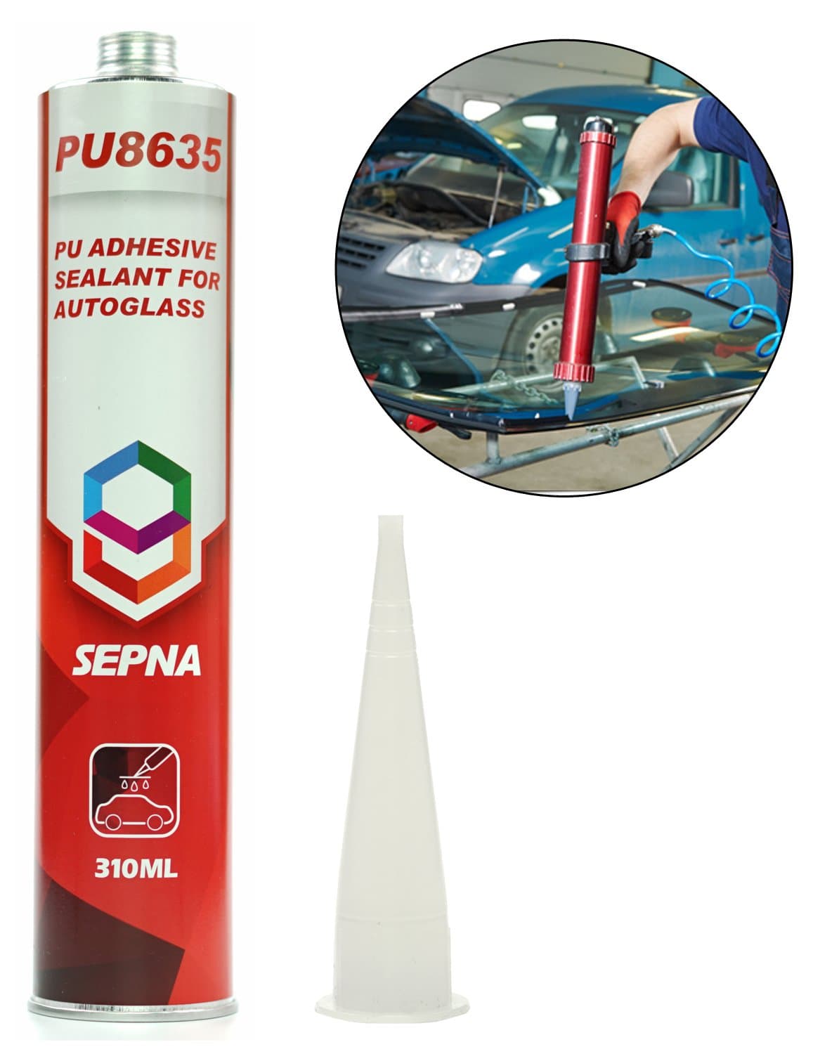 Auto Glass Windshield Adhesive - Black Urethane Glue Cartridge Sealant – Car and Truck Wind Shield Glass Silicone Sealer – Fast Curing – Primerless (1)