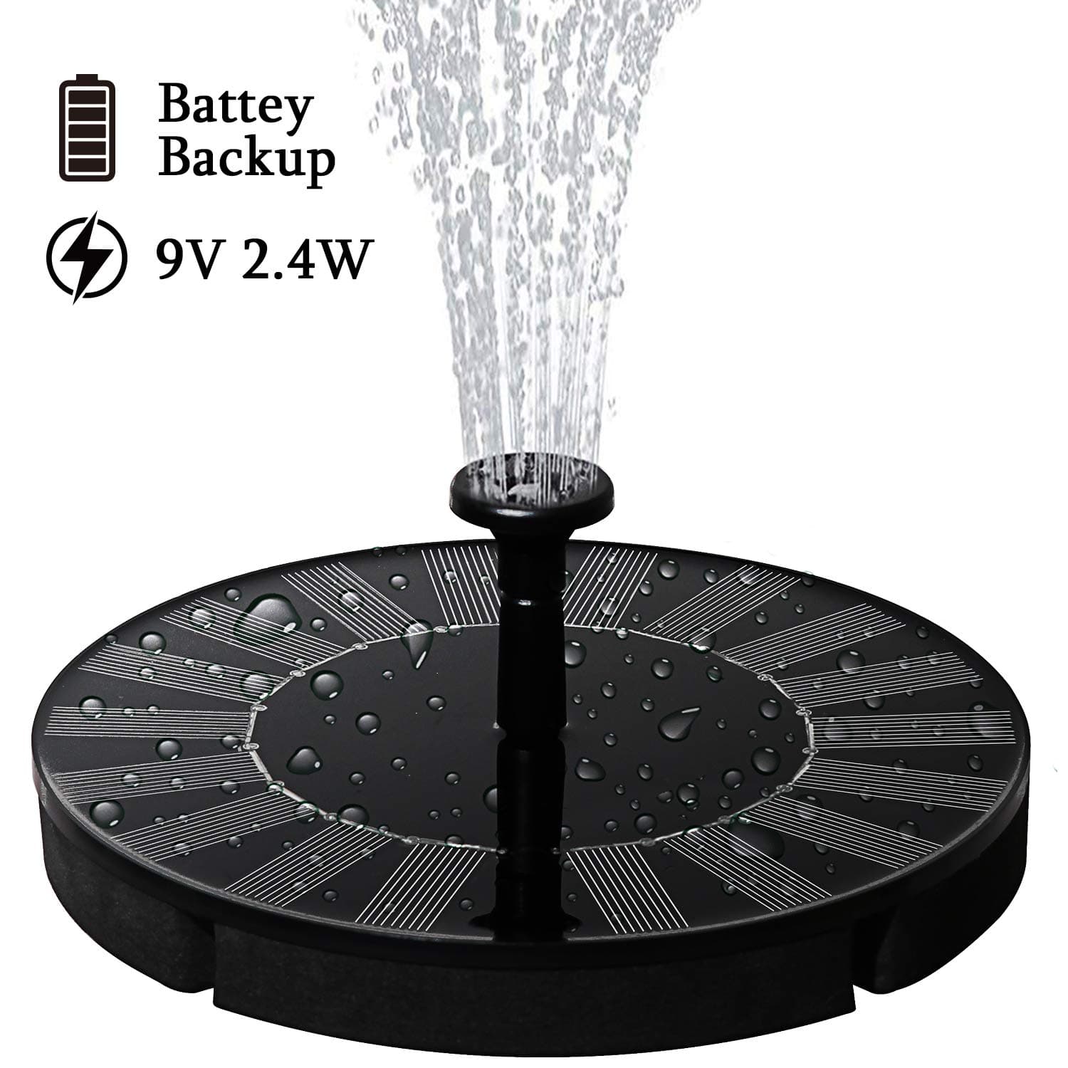 lailme Solar Fountain,Solar Powered Fountain Pump for Bird Bath, New Model Solar Water Fountain Pump 9V 2.4W with Battery Back,4 Different Spray Pattern Heads for Pool, Garden, Pond, Fish