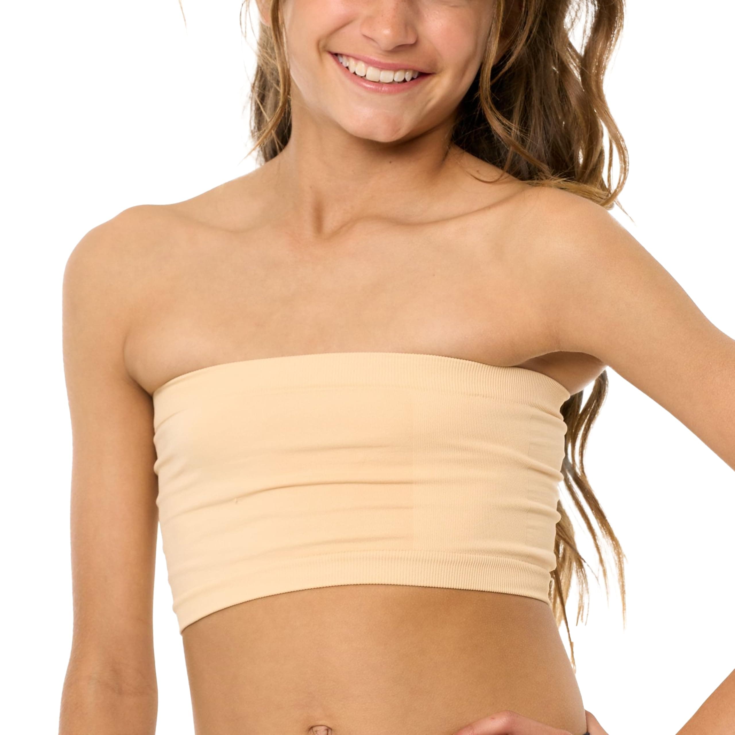 Malibu Sugar Girls Bandeau Tube Top Bras - Seamless Strapless Bra Tube Tops Comfortable and Versatile One Size Fits Age 10-14