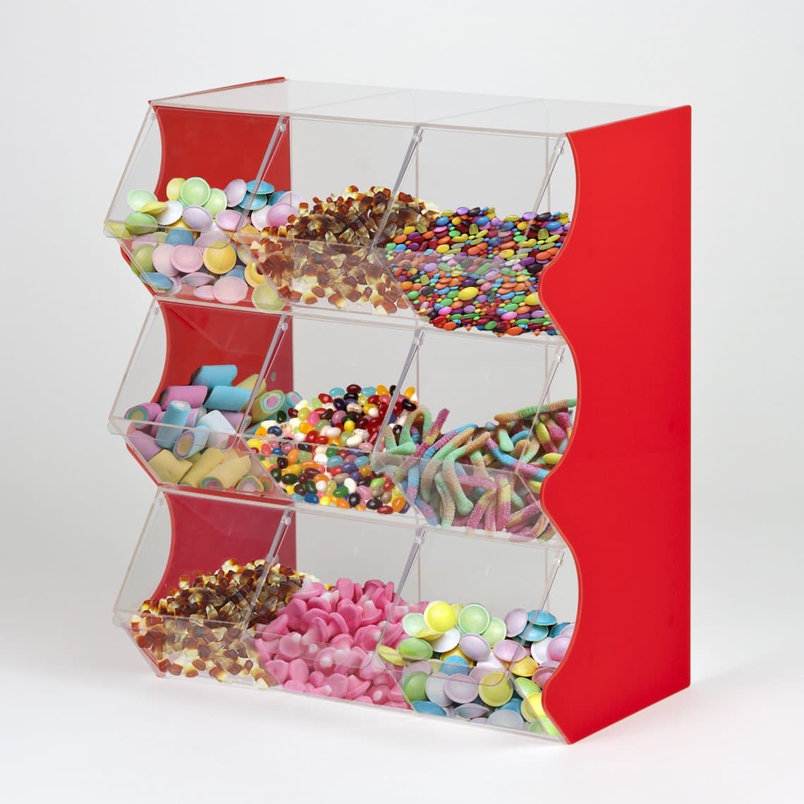 Stacking Pick and Mix Dispensers | Wedding Pick and Mix Stand | Sweet Display (Red Sides)