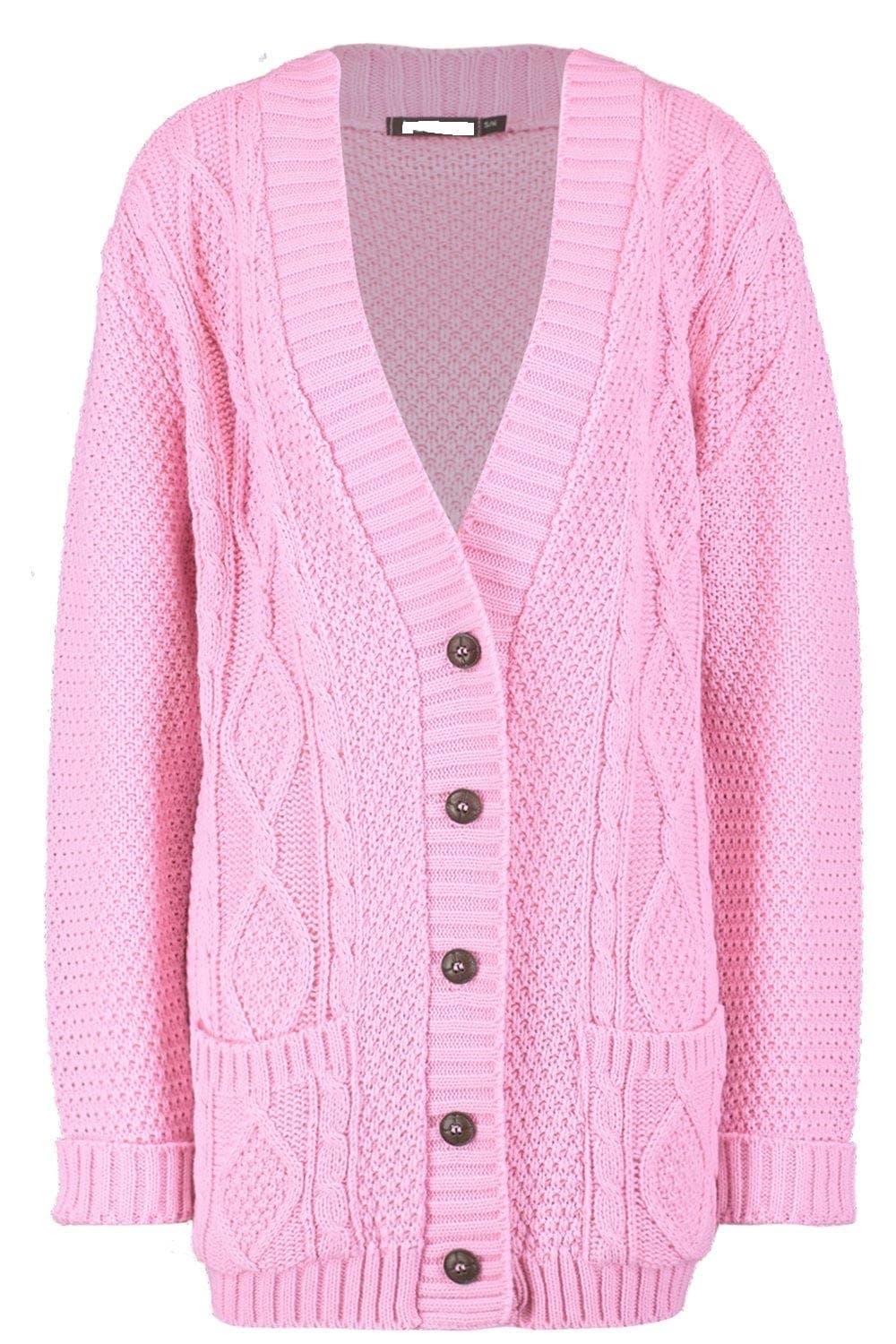 Red OlivesNew Women's Ladies Long Sleeve Button Top Chunky Aran Cable Knitted Grandad Cardigan UK 8-26