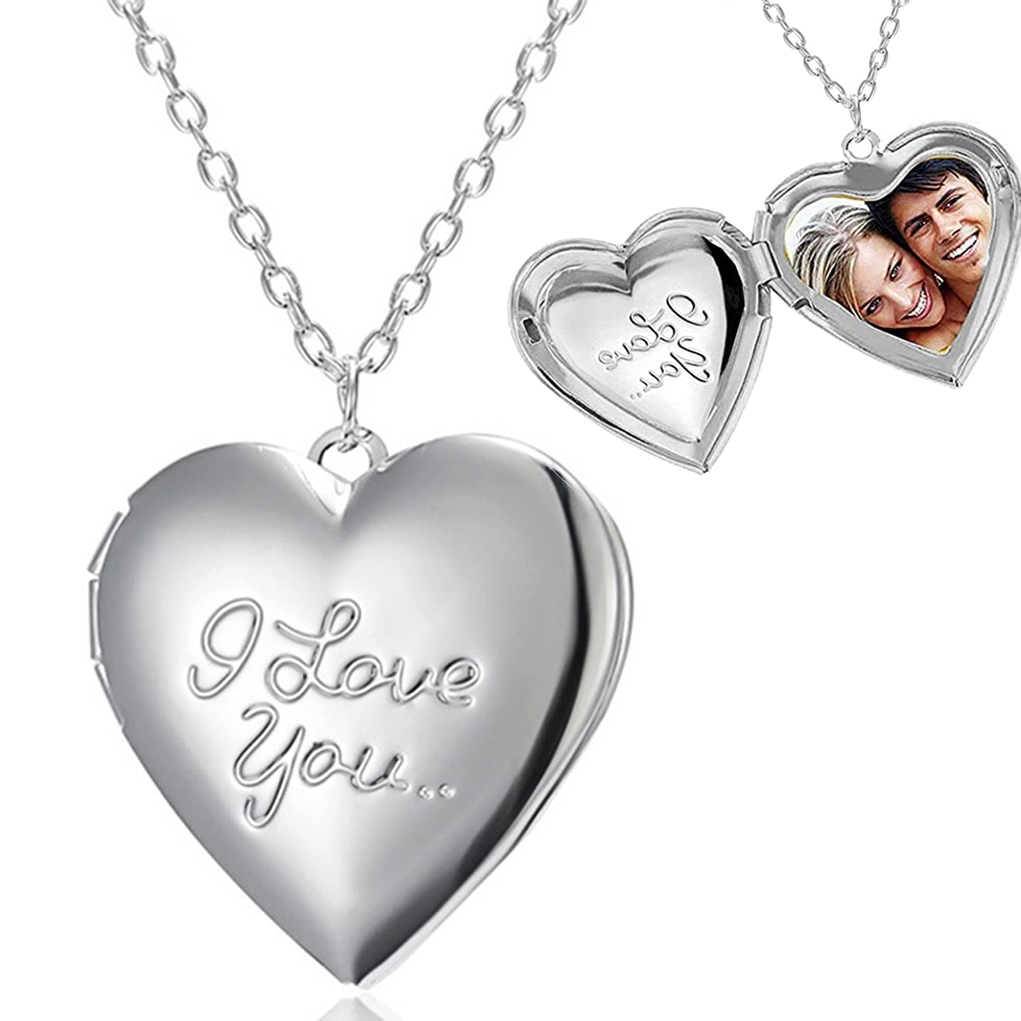 Via MazziniWhite Gold Plated Openable Heart Memory Photo Locket Pendant for Women And Girls (NK0459)