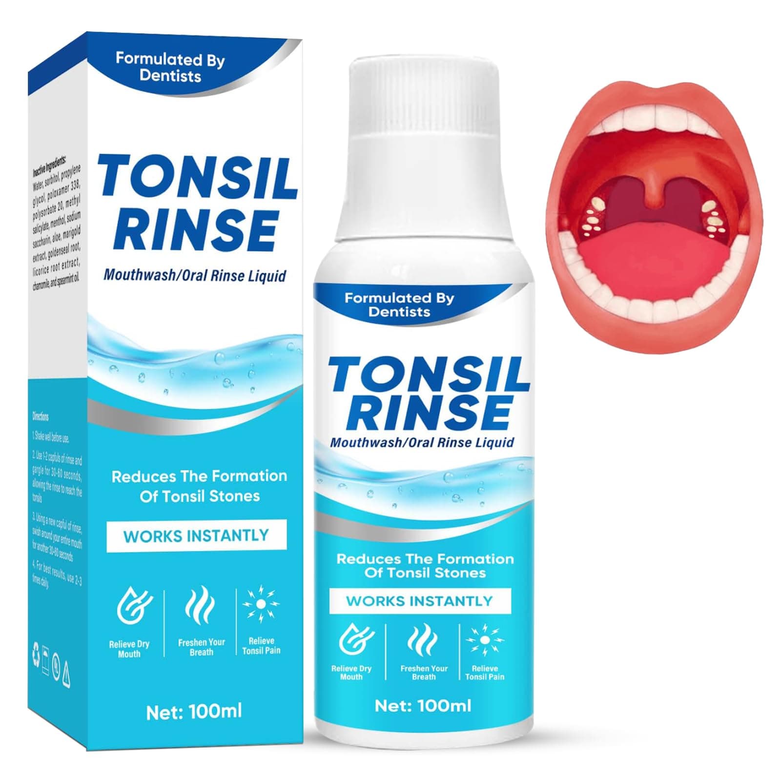 Tonsil Stone Remover Mouthwash, Natural Oral Rinse Liquid to Soothe Tonsils & Bad Breath Treatment, No-Paraben & Alcohol-Free Breath Freshens Tonsil Stone Mouthwash