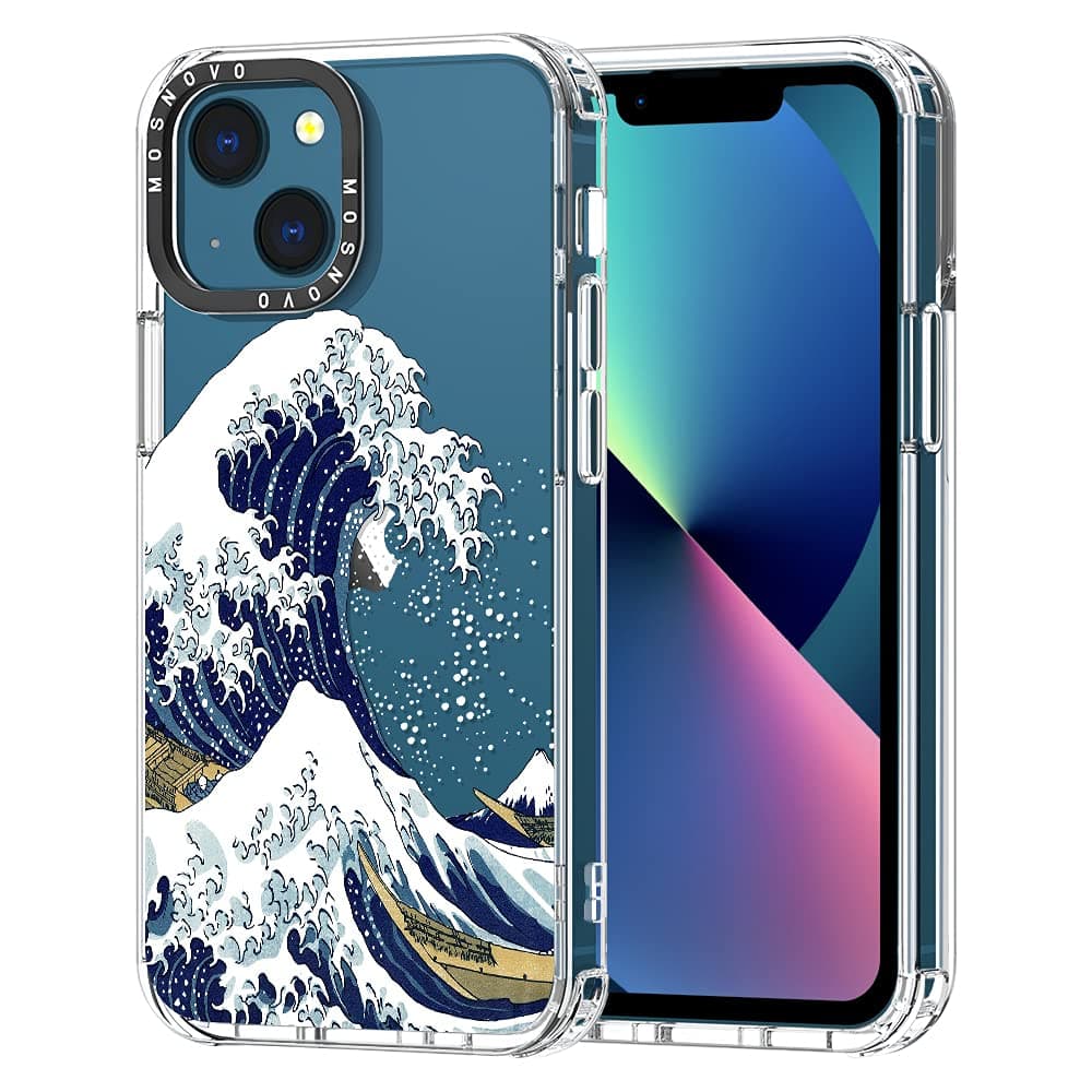 MOSNOVO Case for iPhone 13 Mini, [Buffertech 6.6ft Military-Grade Drop Protection] [Anti Peel Off Tech] Clear TPU Bumper Phone Case Cover Design - Great Wave
