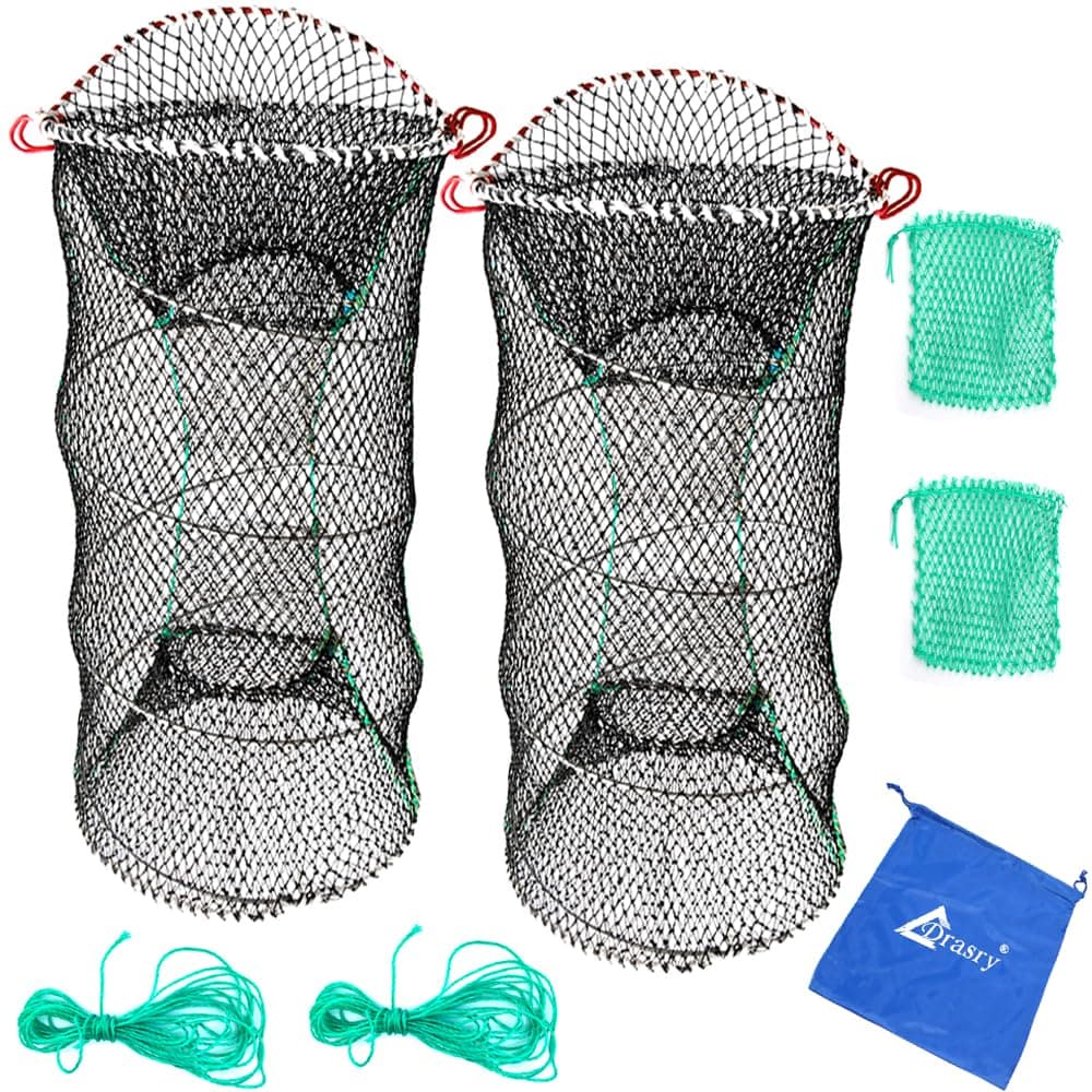 Drasry Crab Trap Bait Lobster Crawfish Shrimp Portable Folded Cast Net Collapsible Fishing Traps Nets Fishing Accessories Black (2 Pieces 23.6" x 11.8" (60cm x 30cm))