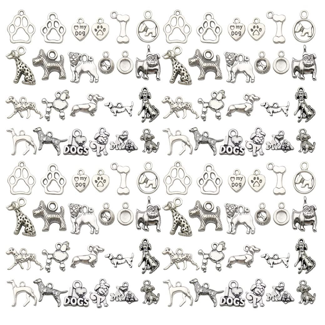 WOCRAFT 120pcs Antique Silver Dog Charm for Jewelry Making Alloy Pet Dog Puppy Charms for DIY Crafts (SN009)