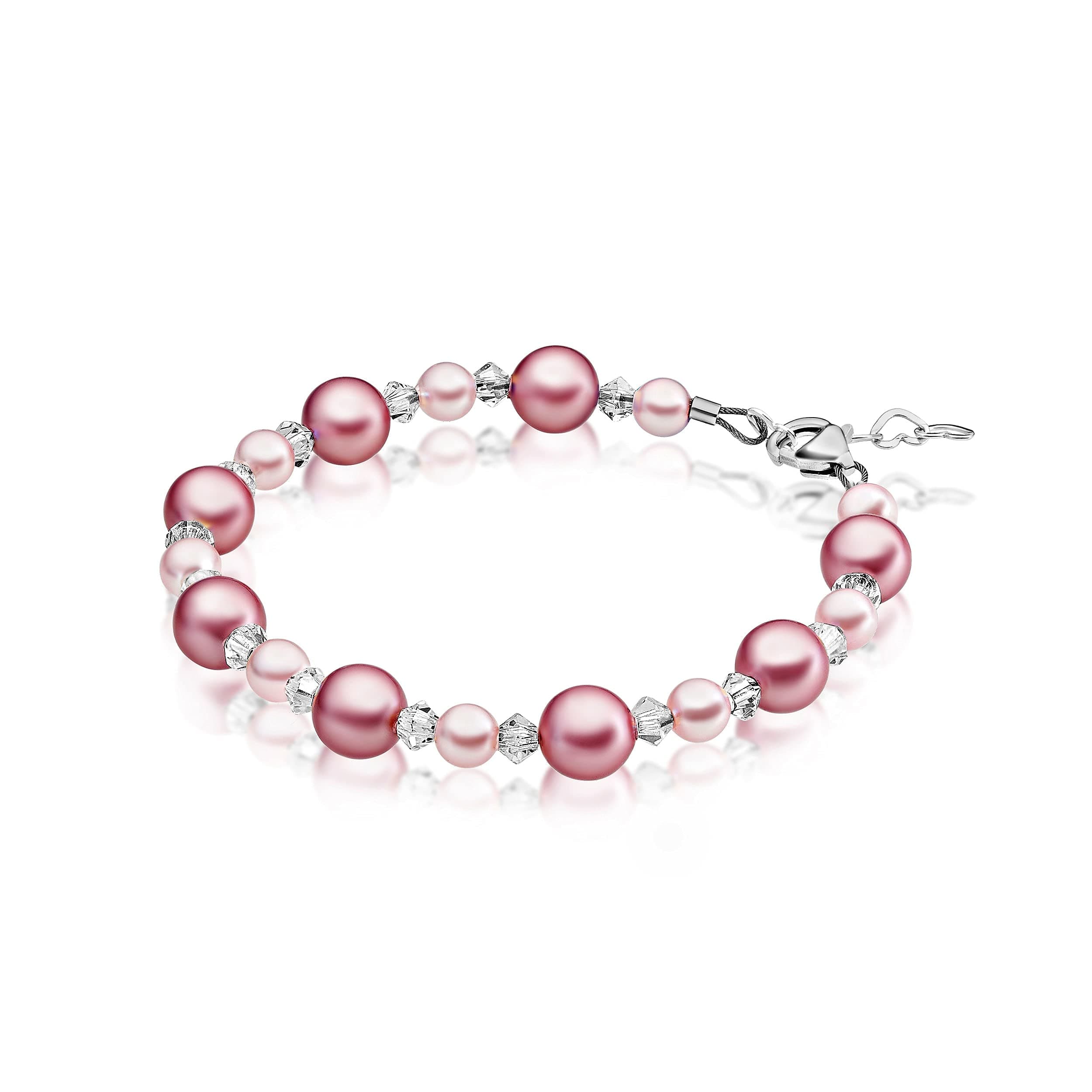 Baby Crystals925 Sterling Silver Rose Pearl Bracelet for girls, Newborn Baby Bracelets for Infant Girls, Toddler Bracelets and little Girl Jewelry, Gifts for Teenage Girls
