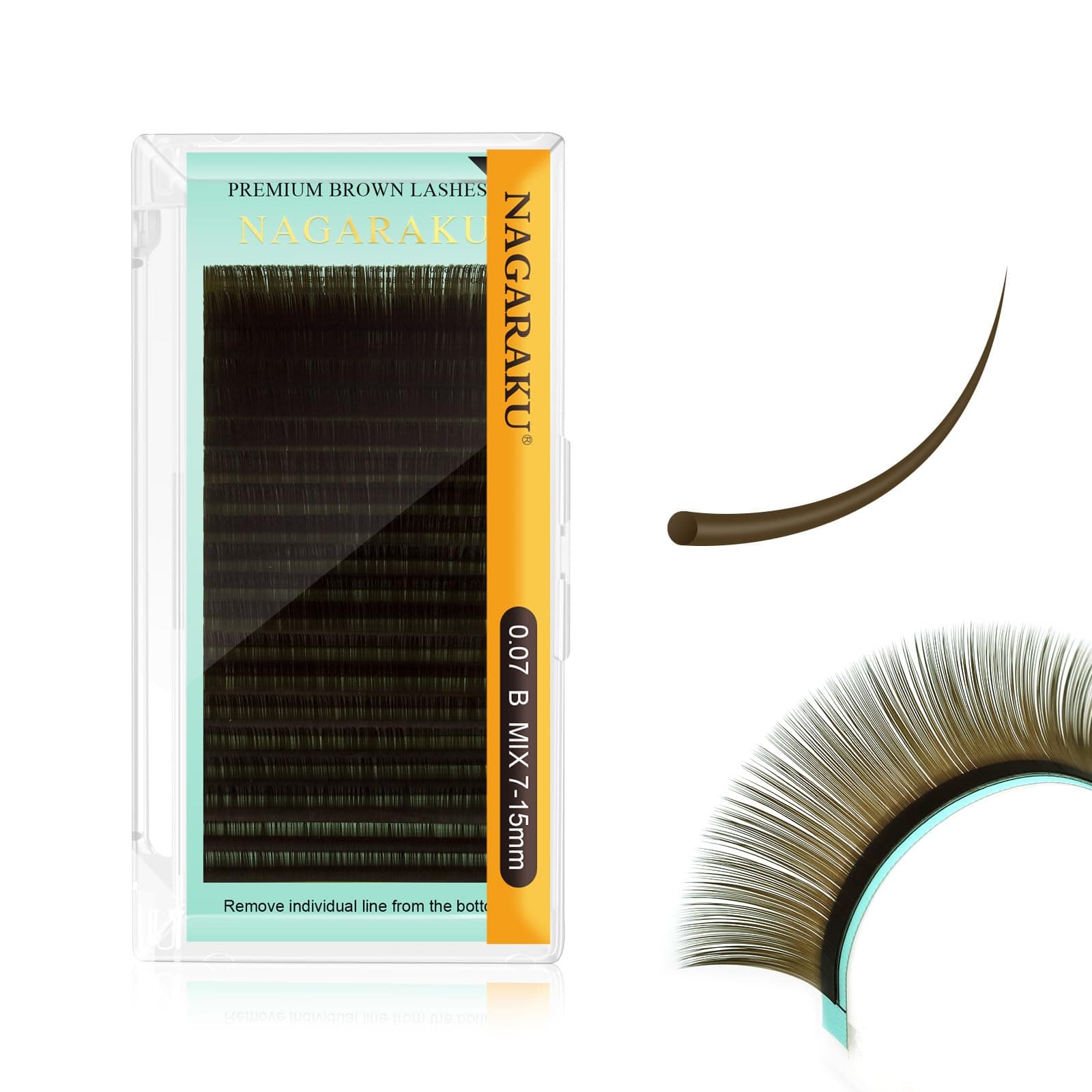 NAGARAKU Eyelash Extensions Light Brown Color 0.07mm B Curl 7-15mm Mix Tray Individual Eyelashes Classic Faux Mink Volume 20 Rows Soft Light