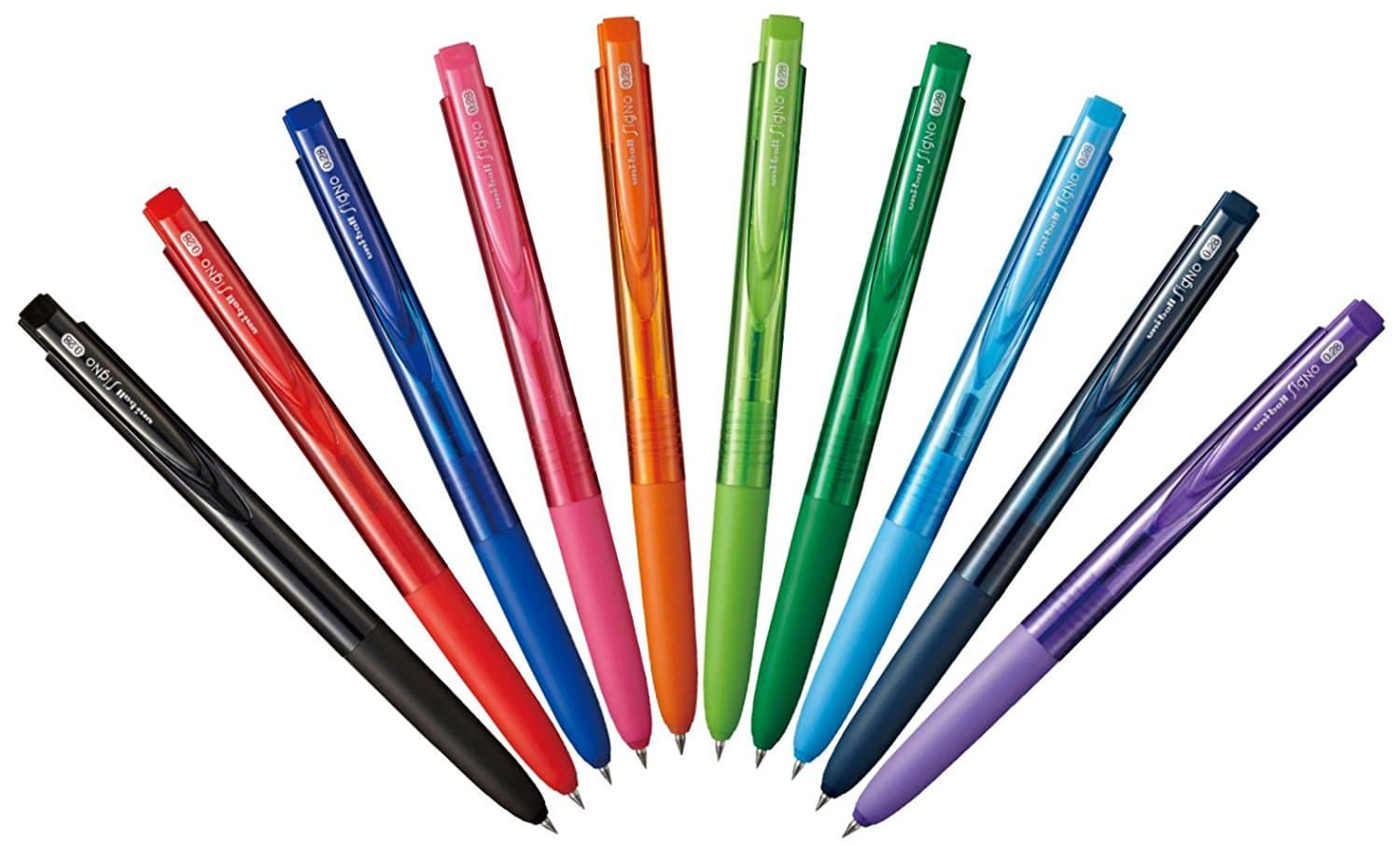 Signo RT1 Retractable Gel Ink Pen, Ultra Micro Point 0.28mm, Rubber Grip, UMN-155-28, 10 Color Value Set