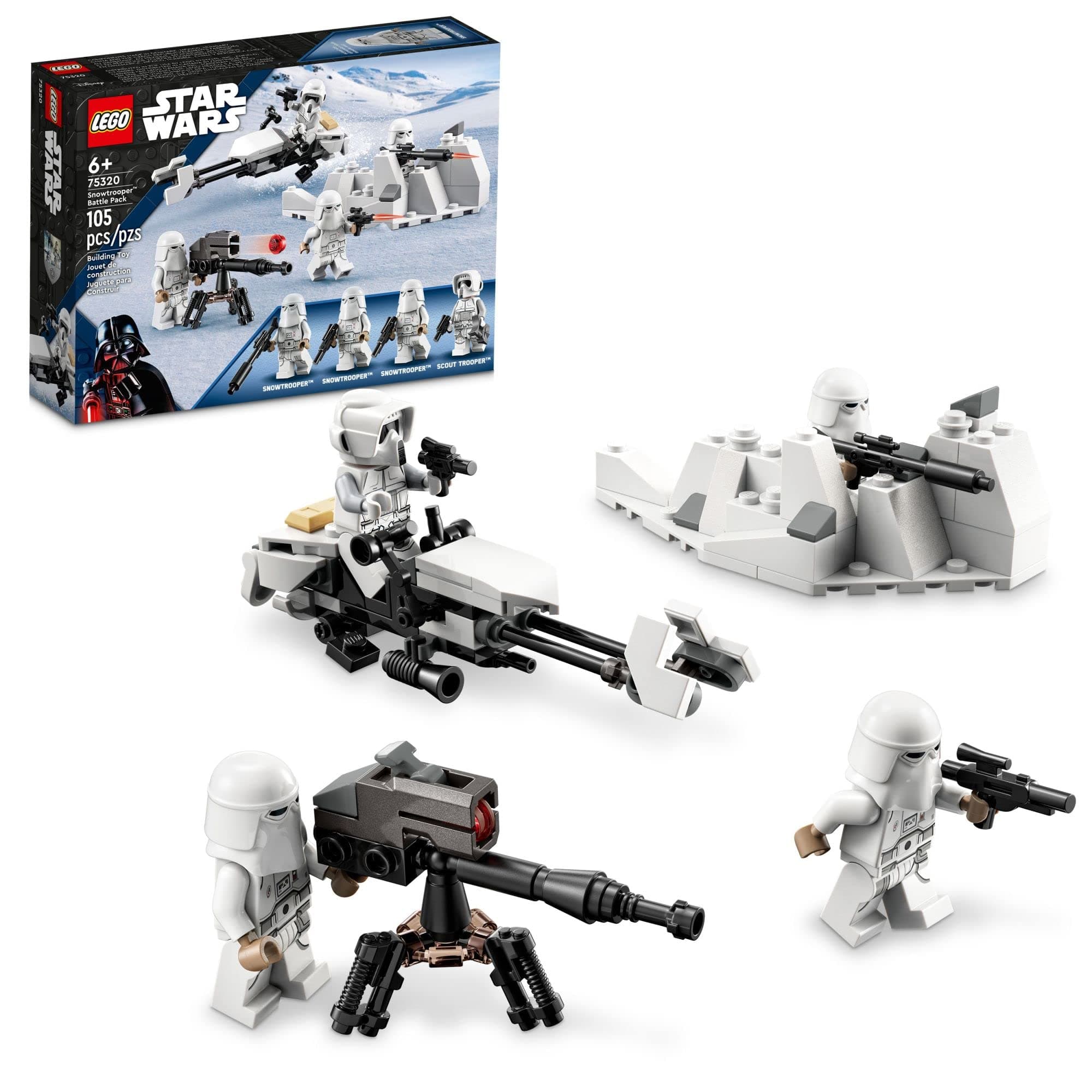 Star Wars Snowtrooper Battle Pack 75320 Toy Building Kit for Kids Aged 6 and Up; Features 4 Characters, a Buildable Imperial Hoth Speeder Bike, E-Web Heavy Repeating Blaster and More (105 Pieces)