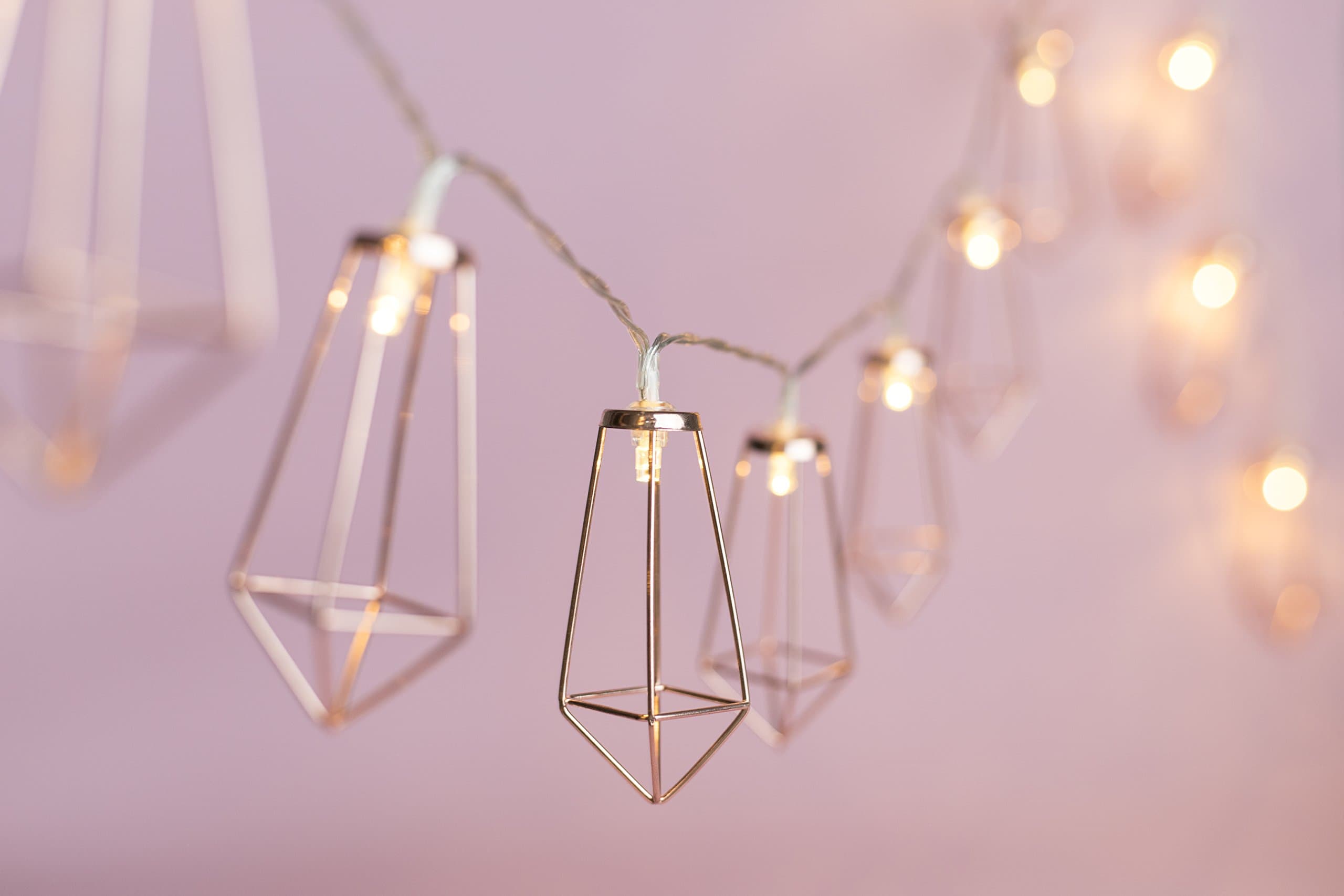 10 FT USB Rose Gold Geometric Boho LED String Lights, Great for Home Patio Bedroom Garden Wedding Party Indoor Decoration (Warm white)