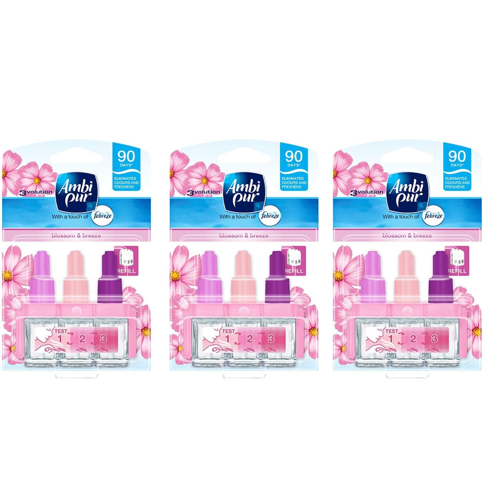 3 x Ambi Pur 3volution Air Freshener Electrical Plug in Refill Blossom Breeze 20ml