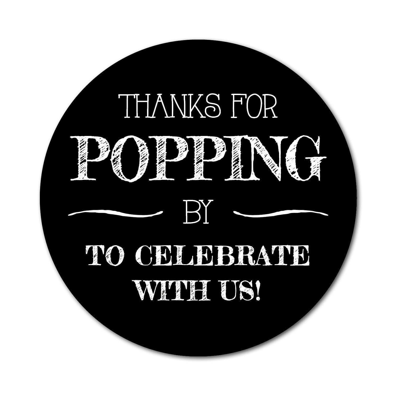 36 2.5-inch Popcorn Stickers - Thanks for Popping By to Celebrate Labels