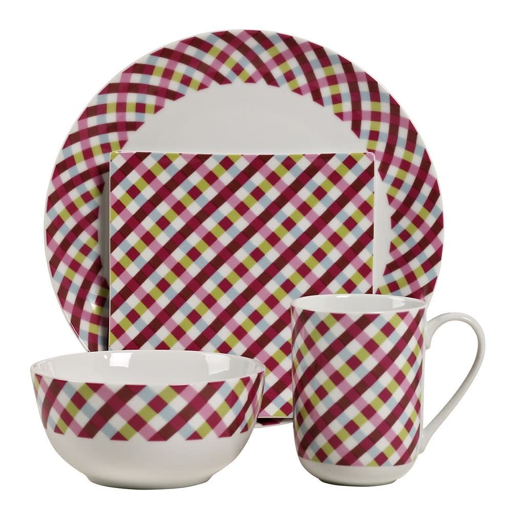 16pc Gingham Durable Porcelain Dinnerware Set