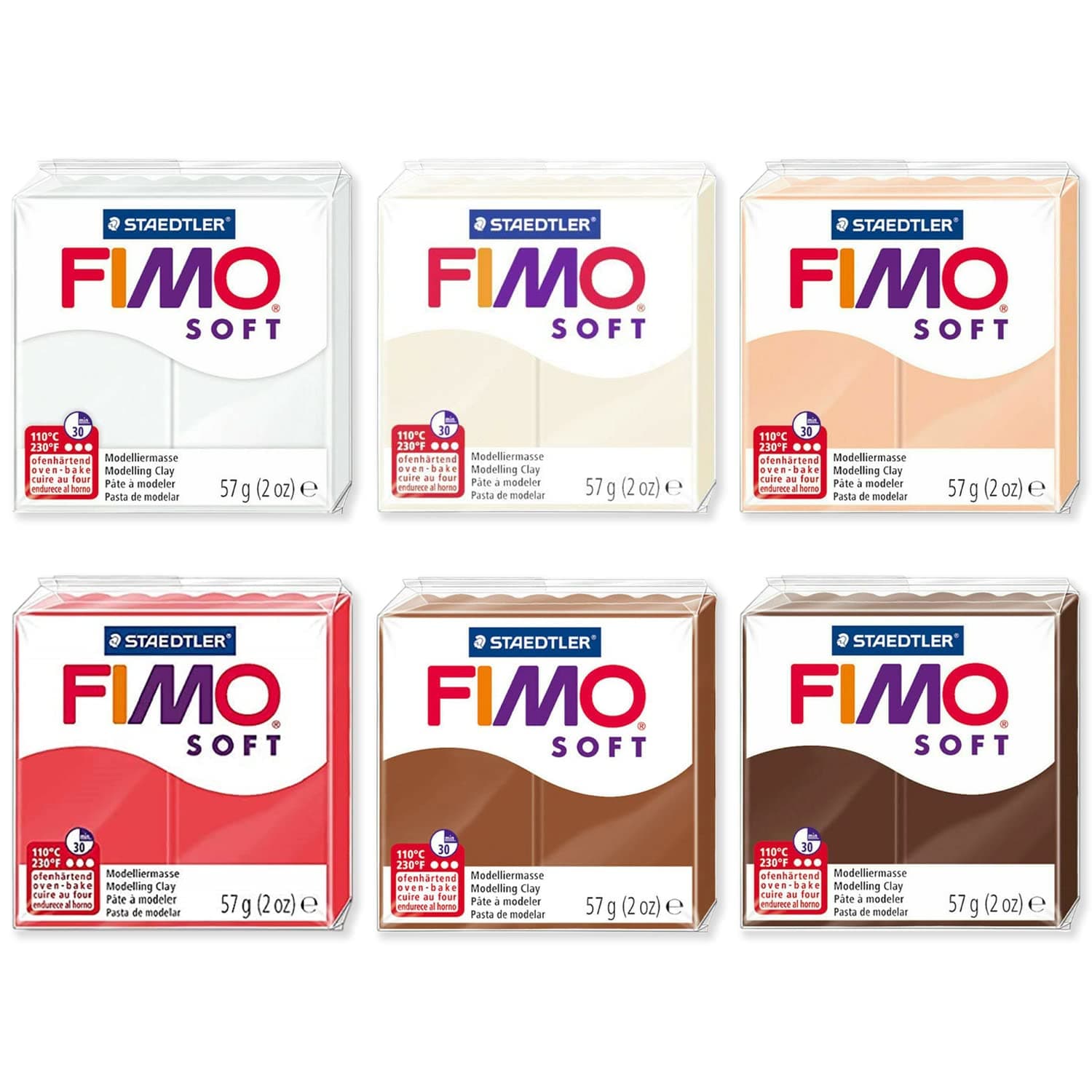 FIMO Soft Polymer Oven Modelling Clay - 57g - Set of 6 Colours - Warm Neutral Tones