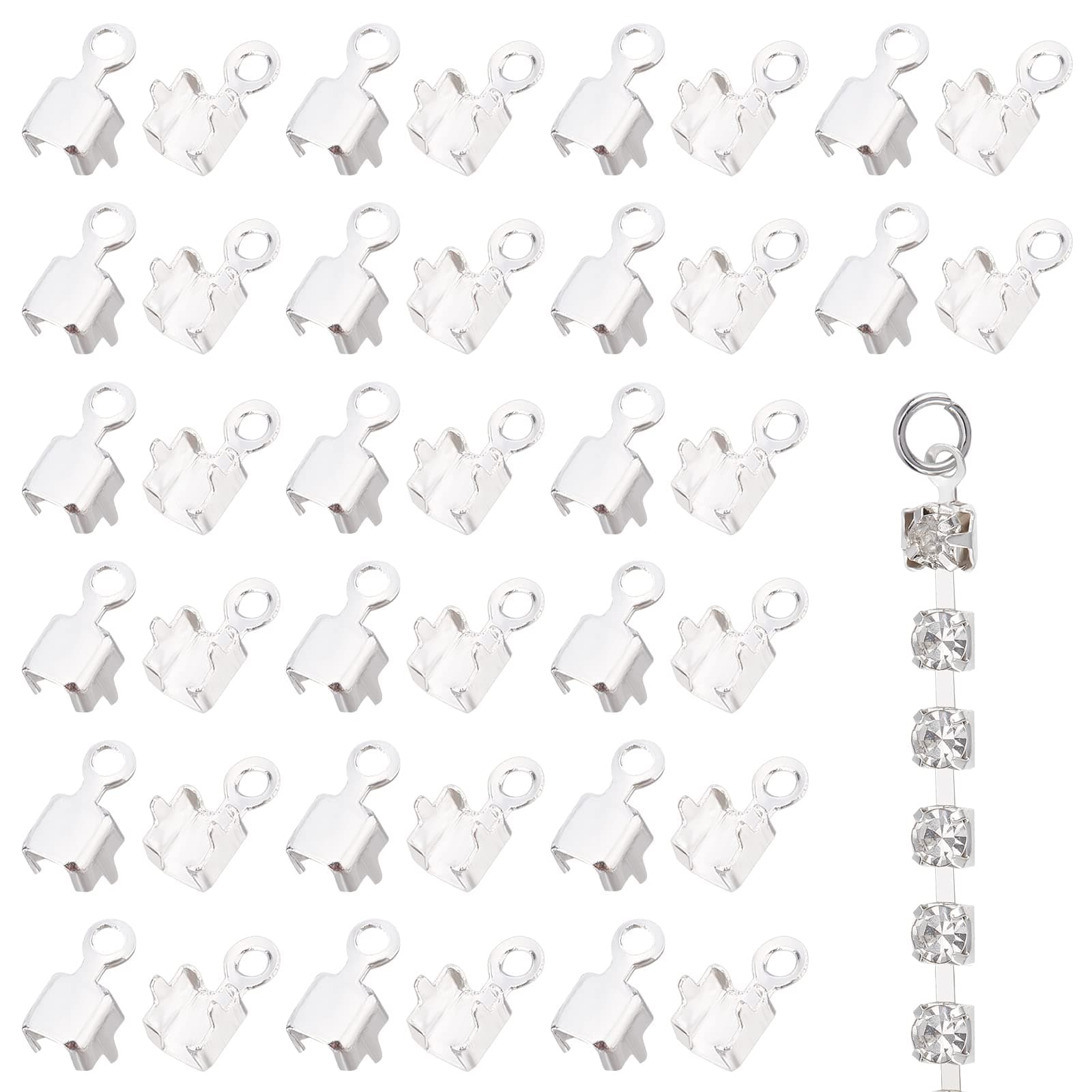 CHGCRAFT 200Pcs Brass Cup Chain Ends Rhinestone Cup Chain Connectors Sterling Silver Color Plated Charm Pendant Connectors for Jewelry Making or Decoration, 3x3mm, Hole About 1.5mm
