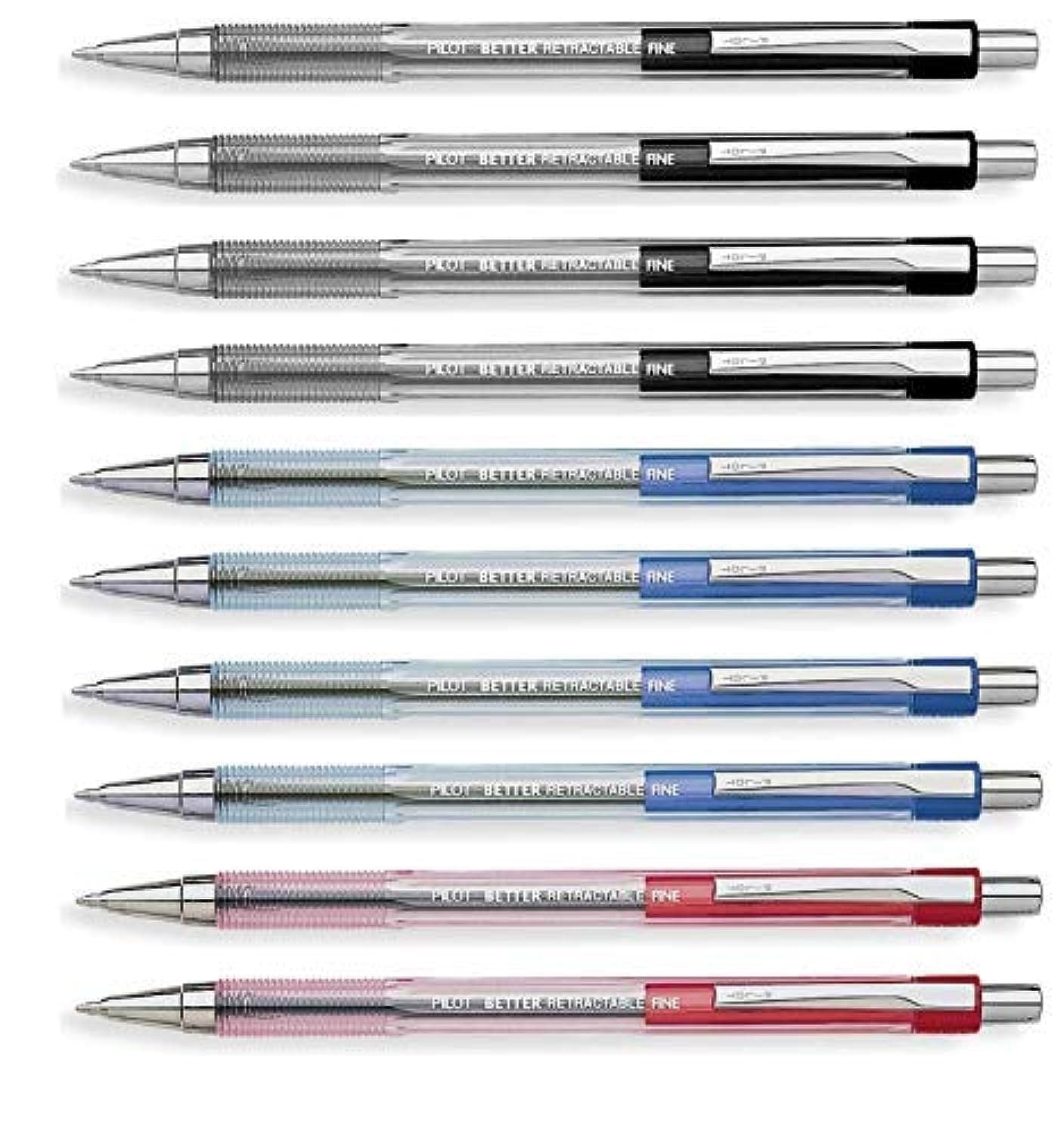 Better Retractable Ballpoint Pen, Bundle Black, Blue, Red colors Fine Point 07, 10 COUNT