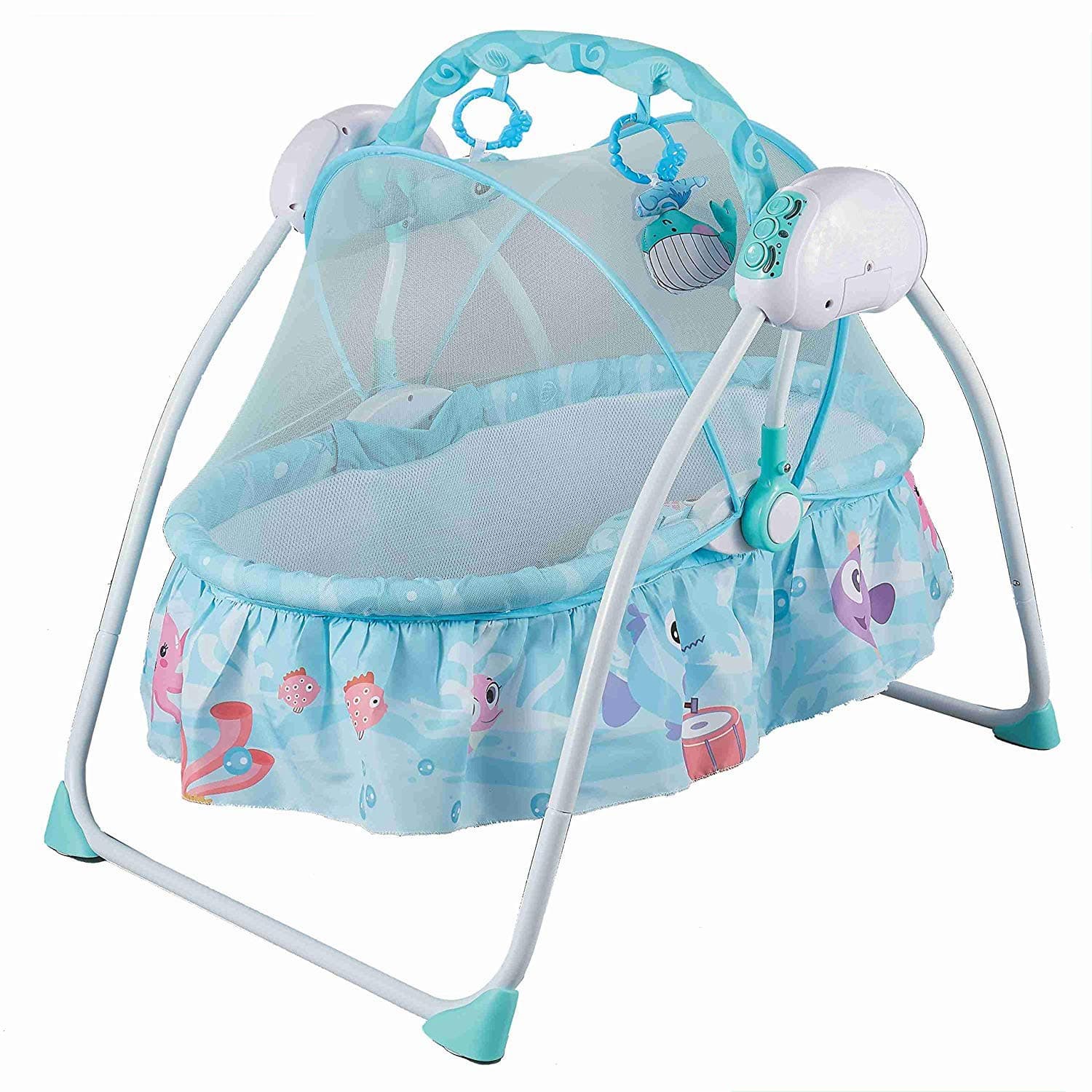 La Corsa Premium Quality Electric Baby Cradle Swing with Remote Control | Music Sleeping Basket Bed | Lightweight and Transportable (Blue)