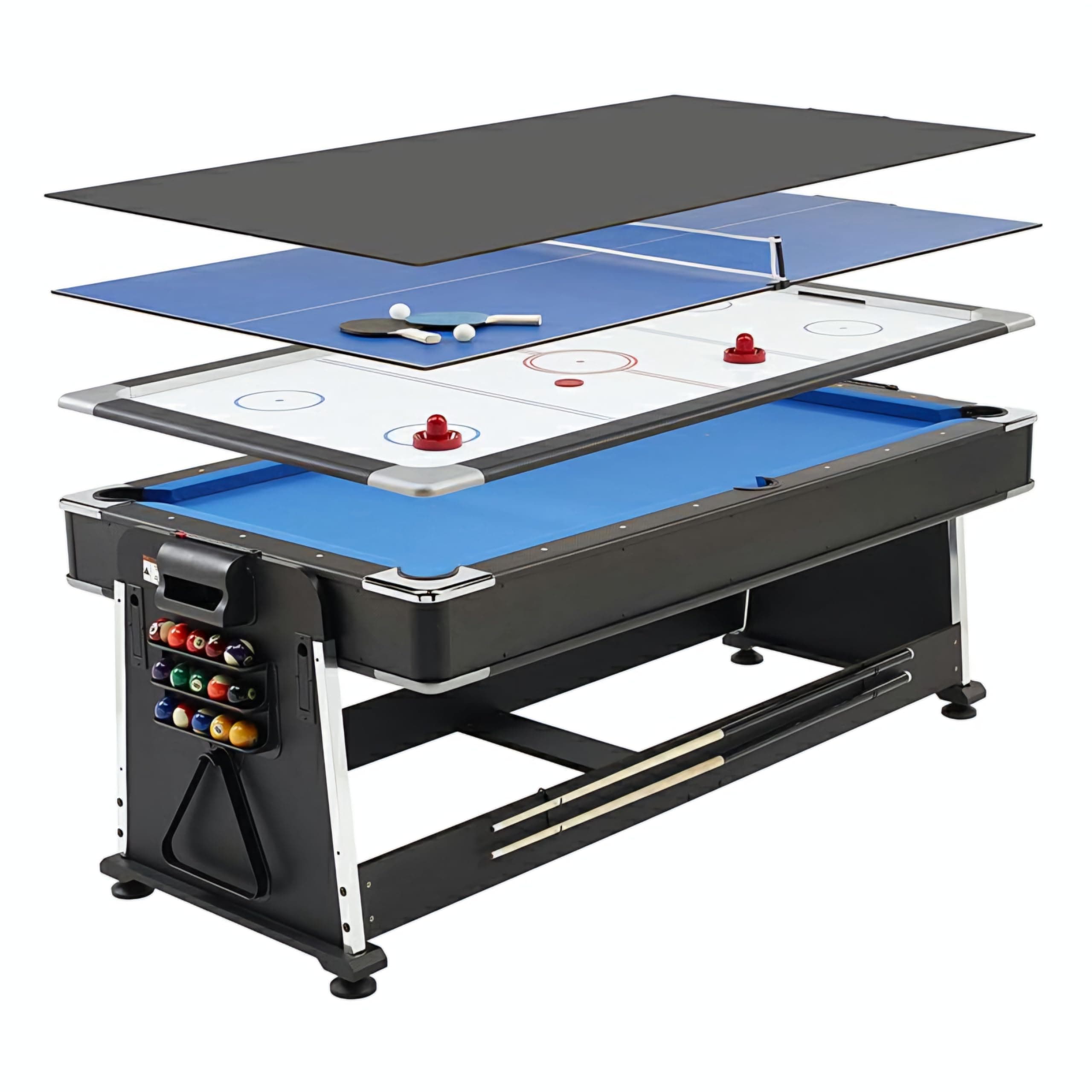 RUP Modern 4 in 1 Multi Functional Pool Table with Air Hockey, Table Tennis and Dinning Table, 7ft for Adult and Kids