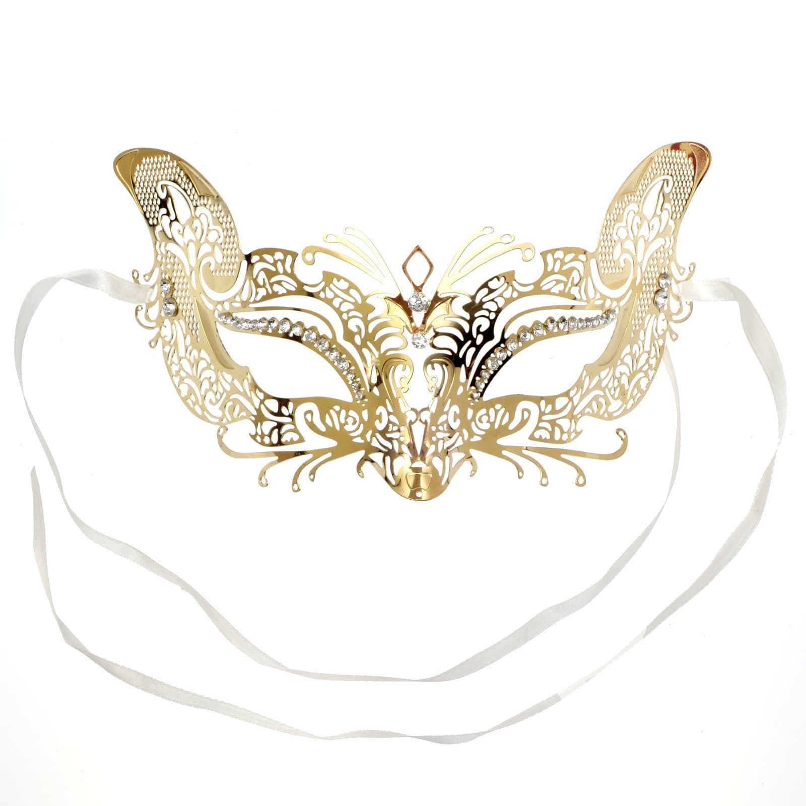 ILOVEMASKS Venetian Fox Masquerade Mask with Rhinestones - Gold