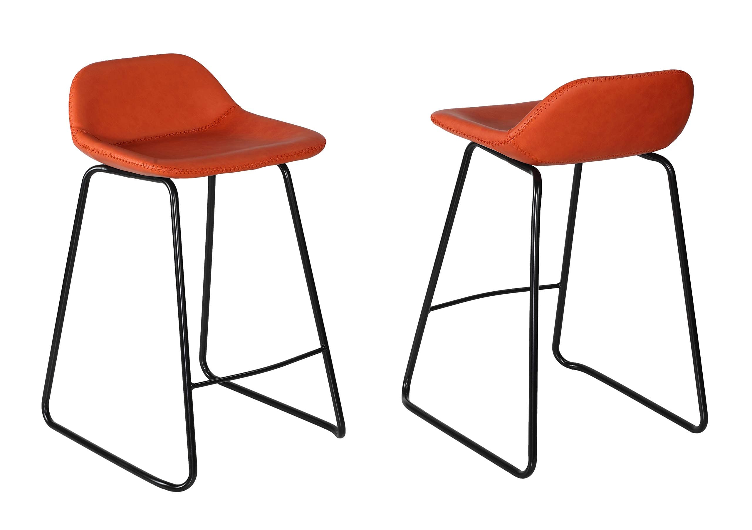 Cortesi Home Ava 25" Fixed Terracotta Faux Leather Counterstools, Set of 2, Red