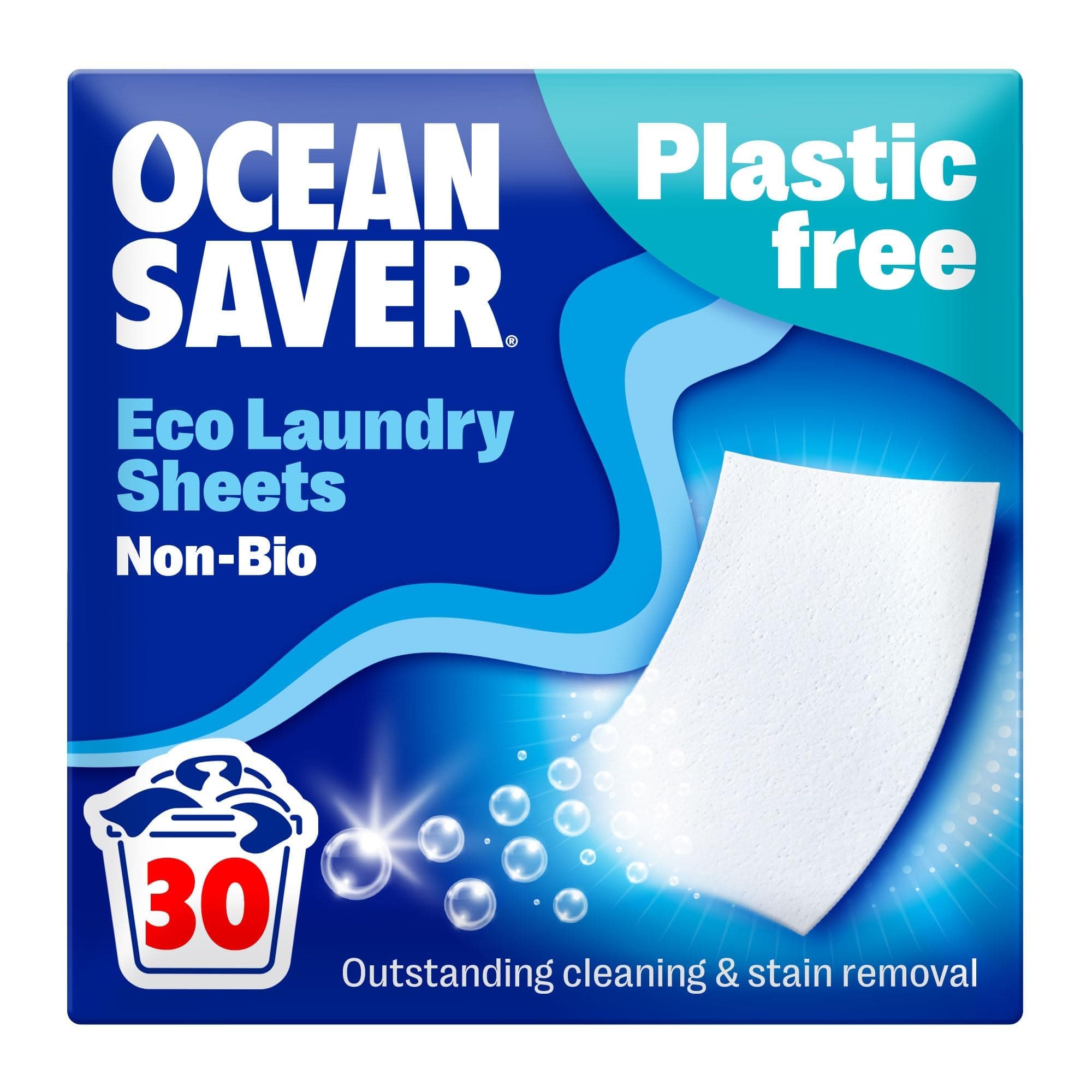 OceanSaver Eco Laundry Detergent Sheets | Non-Bio | Eco-Friendly, Biodegradable & Freshly Scented | Zero-Waste & Removes Tough Stains | Vegan, Plastic & Cruelty-Free | Plant Based Formula (30 Washes)