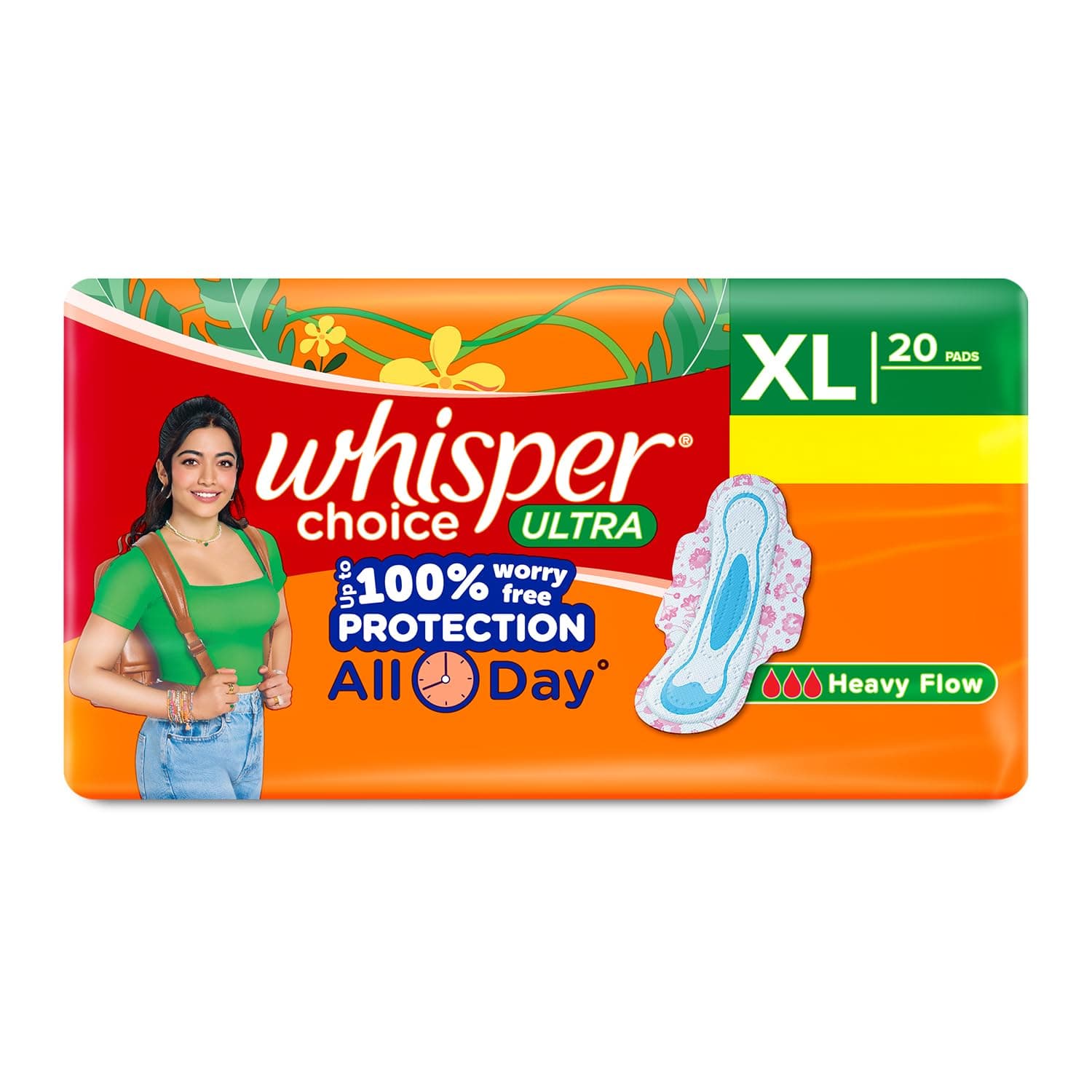 Whisper Choice Ultra Sanitary Pads for Women, XL 20 Napkins
