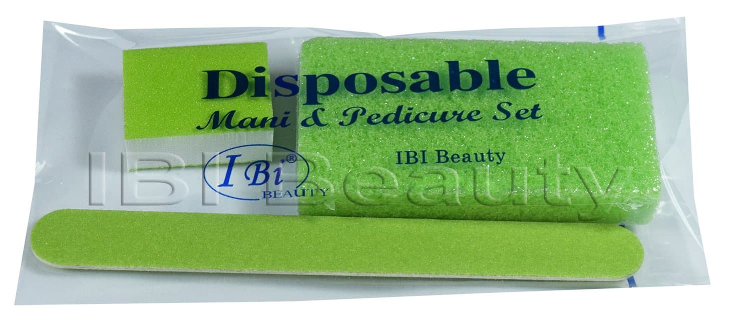 IBIDisposable Manicure & Pedicure Sets (Small File, Mini Buffer & Pumice Sponge), 10sets
