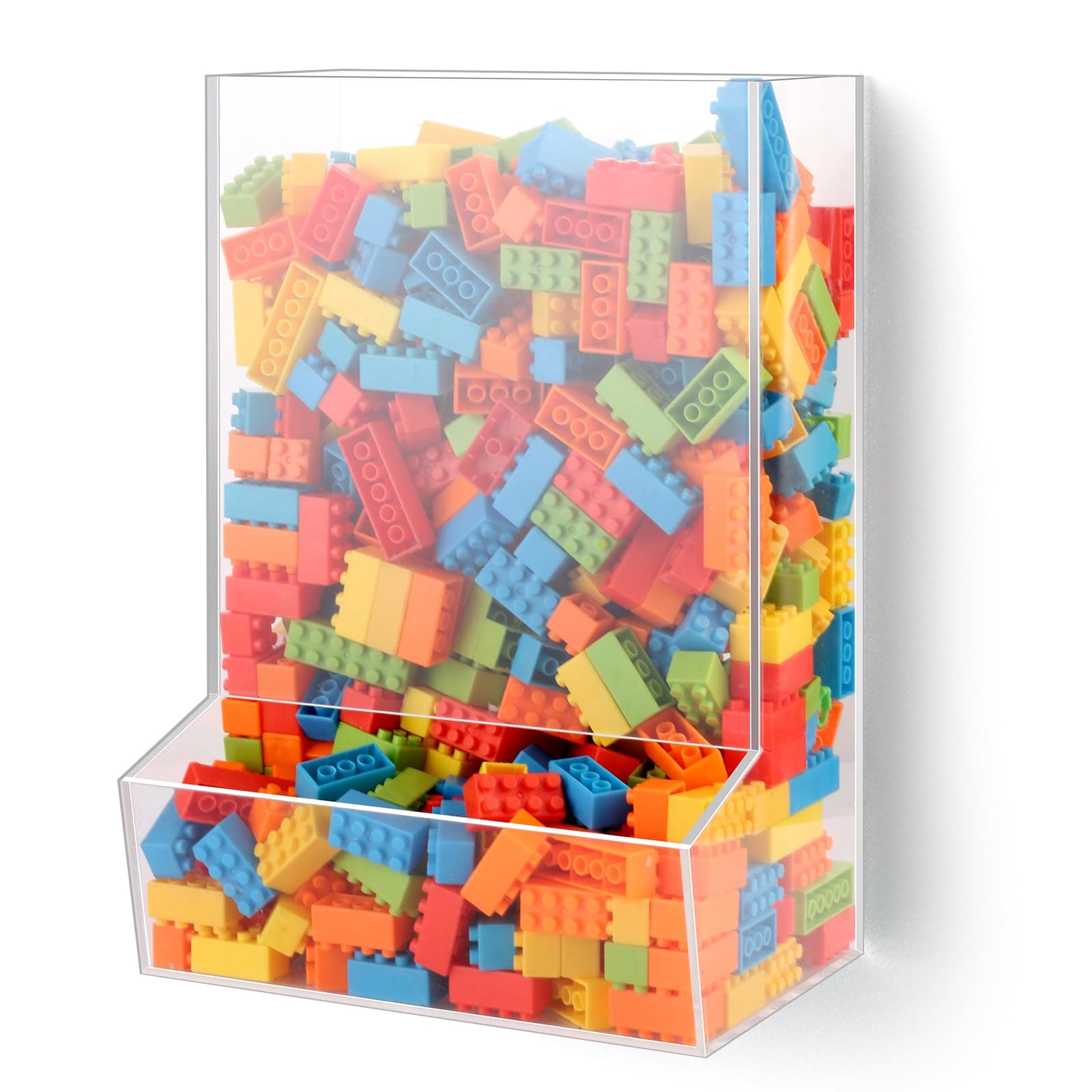 BSSOYAMM Acrylic Wall Toy Dispenser, Self Adhesive Wall Toy Organizer for Kids, Clear Storage Bin for Playroom, No Drilling Toy Storage Wall Mounted for Cars, Blocks,Trains, Darts, Snacks, Balls
