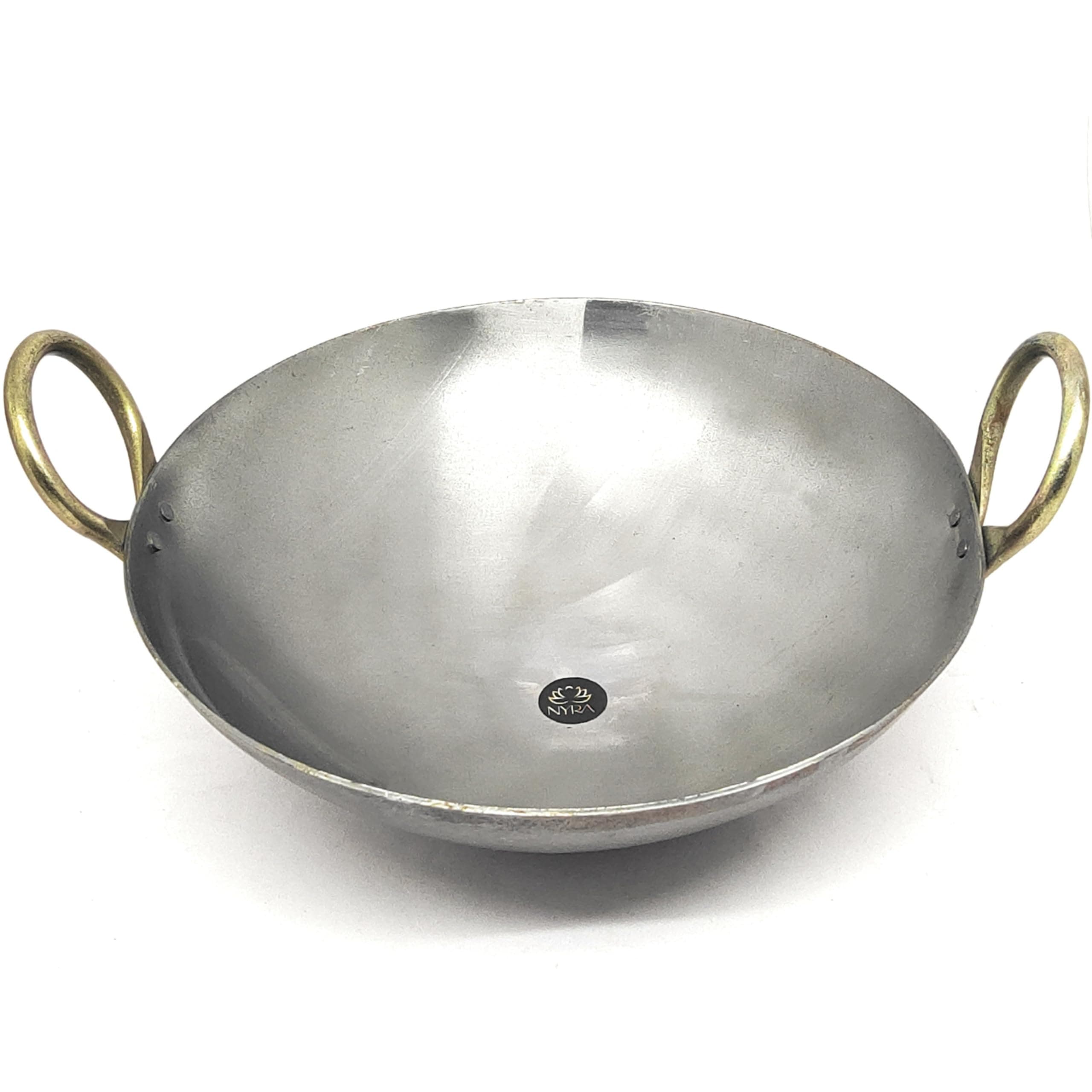NYRA® Pure Original Loha Kadhai/Iron Traditional Deep Bottom Wok for Cooking Heavy Base Handmade Lokhand/Loha Kadhai/Iron Kadhai Heavy Bottom (Medium)
