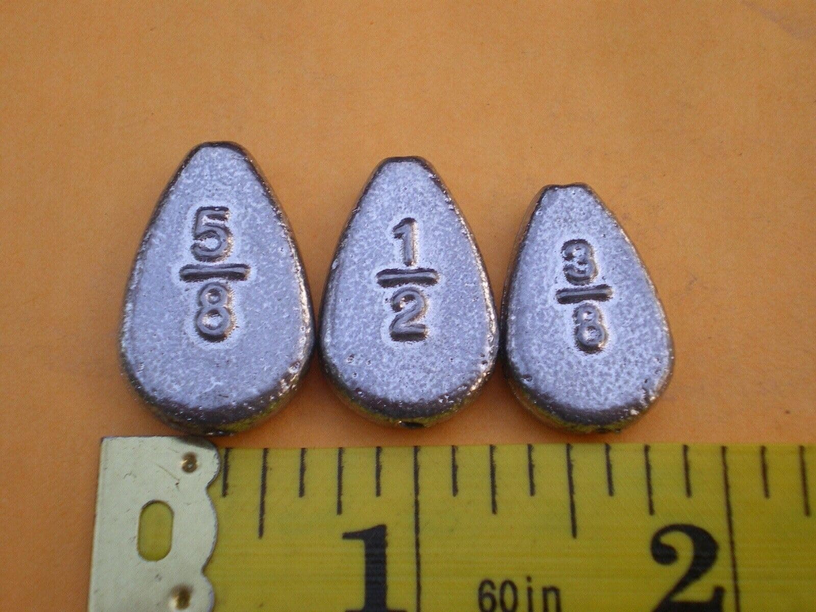 Fishing Tackle Lure 6 PCS. NO ROLL Flat Slip/Slide Sinker 5/8, 1/2, 3/8 OZ. 2 Each,