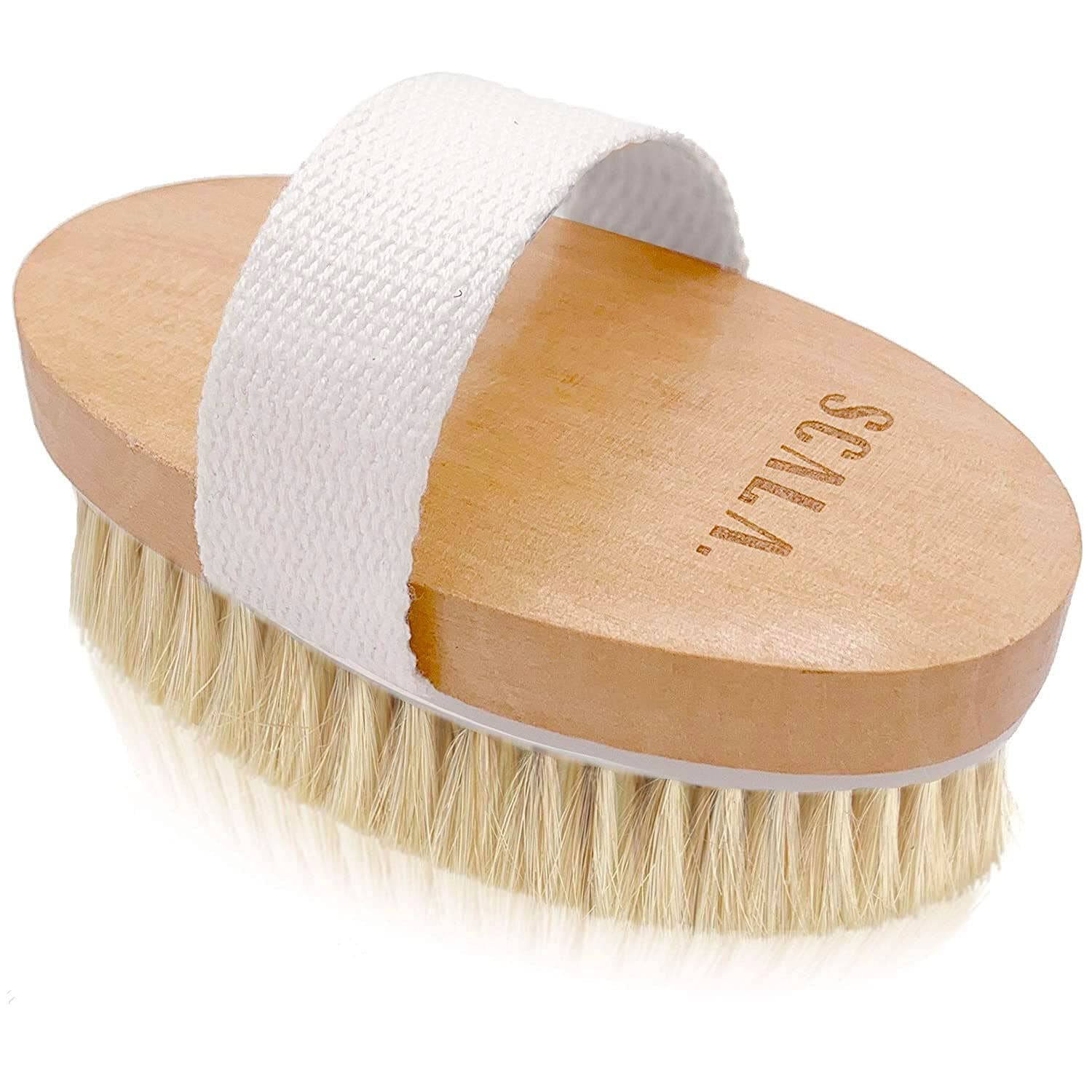 Wet and Dry Body Brush Exfoliator - Soft bristle brush naturally exfoliates dead skin, smooths cellulite, delays aging, stimulates lymph and blood flow by Scala Beauty 5 x 2.75 inches
