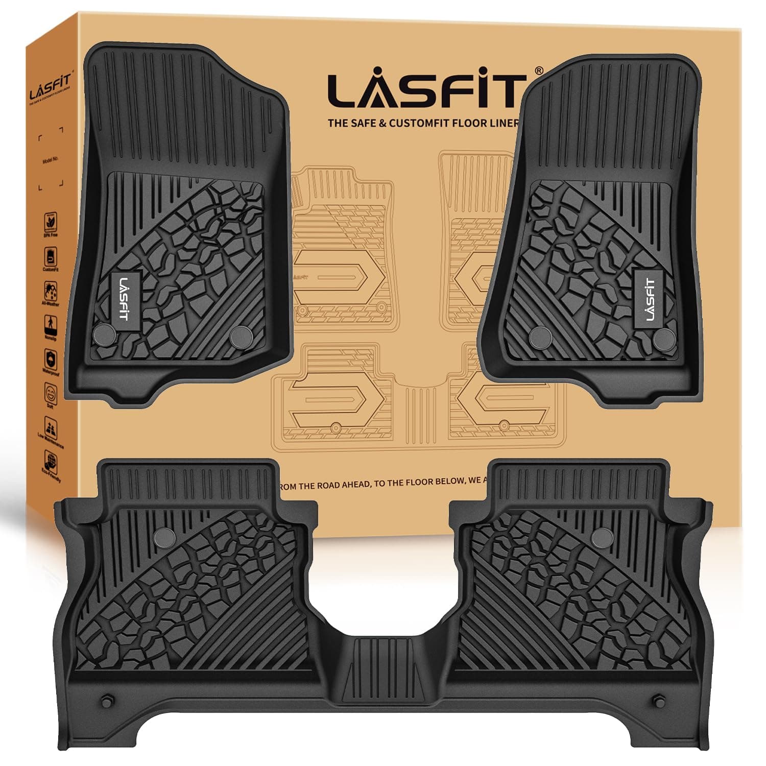 Floor Mats for Jeep Gladiator JT 2020-2025 2026 All Weather TPE Custom Fit Pickup Truck Mats Floor Liners 1st & 2nd Row, Black