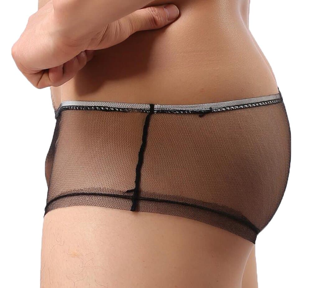Men's Sexy Transparent Gauze G-String Thongs Mesh Underwear (L) Black
