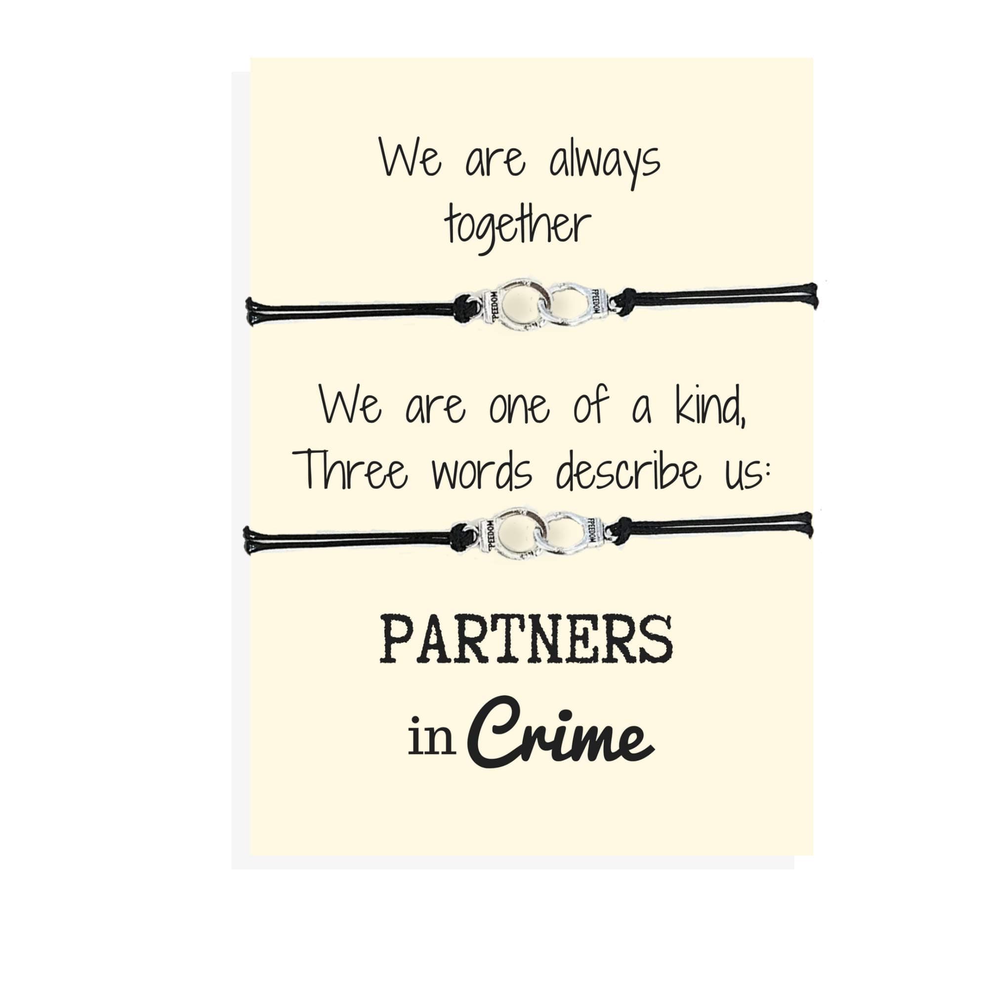 Carrie CloverPartners in Crime - Bracelets, Handcuff Charms, Best Friend Bracelets, Matching Bracelet Set, Friendship, BFF bracelets, Best Friend Gifts, A40