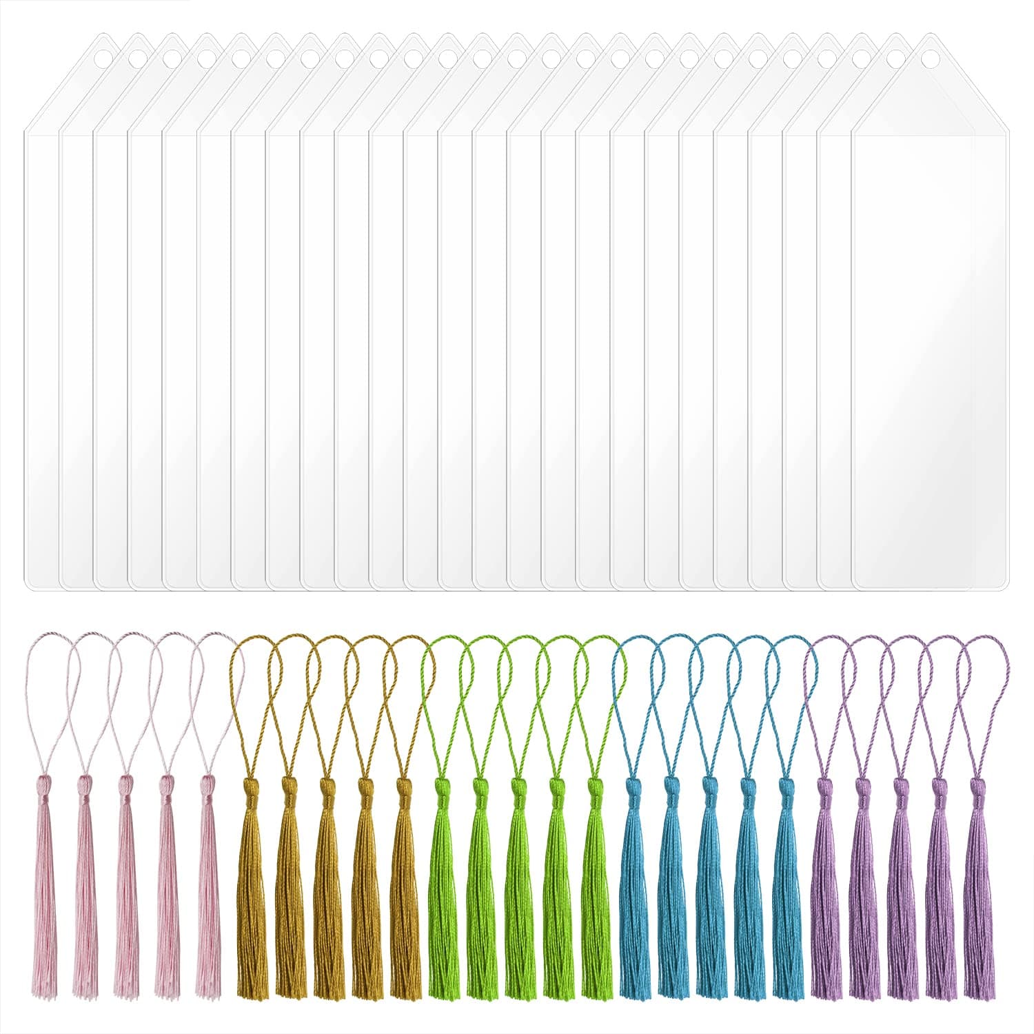 Plastic Bookmark Sleeves with Tassels Penta Angel 25Pcs Clear Blank Vinyl Photo Booth Strip Frames Holder Cover with Hole for Christmas Valentine’s Day Wedding Graduation Party Favor Gift Tags (25)