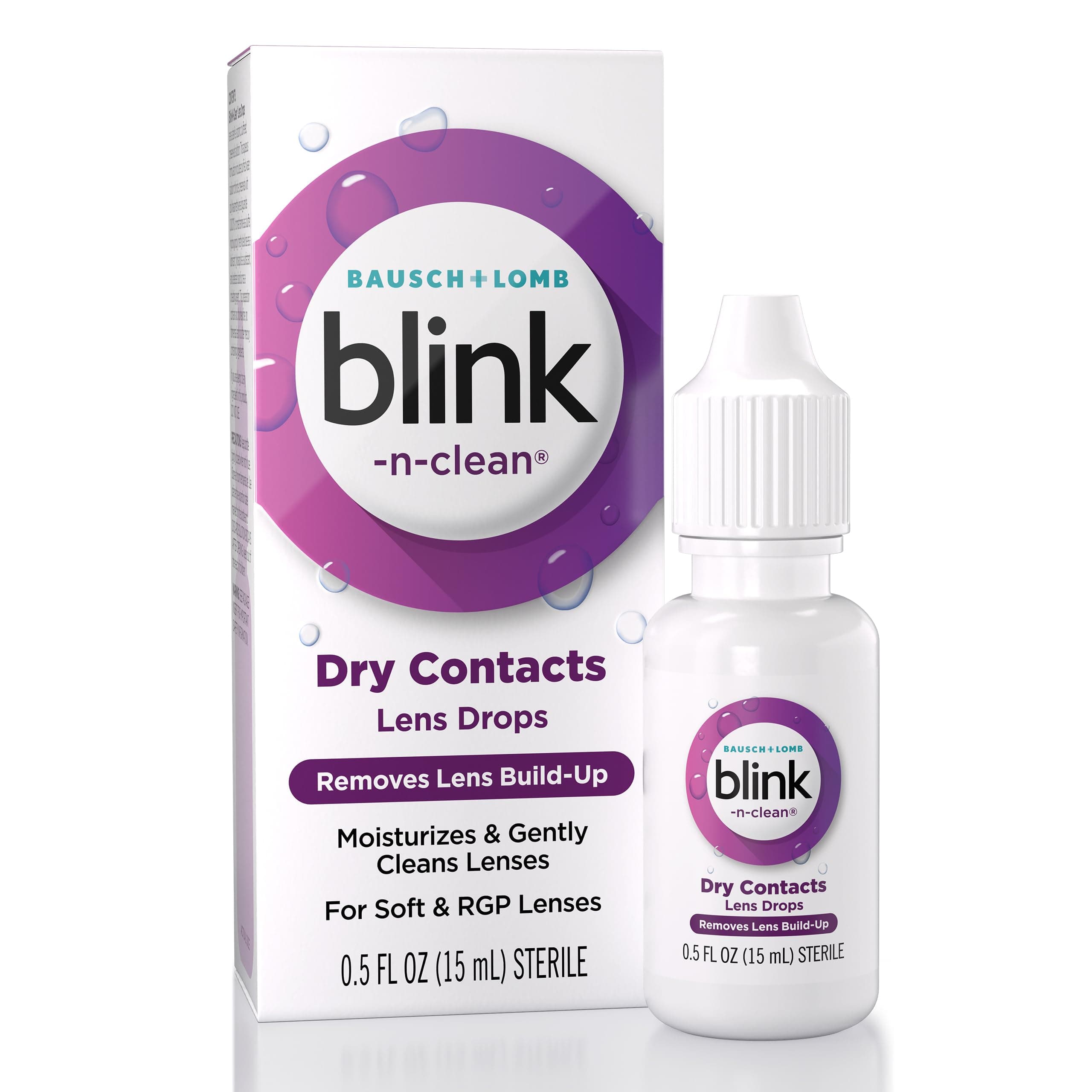 N-Clean Contact Lens Drop, Rewetting Drops for Soft & RGP Contact Lenses, Instantly Moisturizes, Removes Lens Build-Up, Cleans Lenses and Hydrates Eyes During Wear, 0.5 Fl Oz