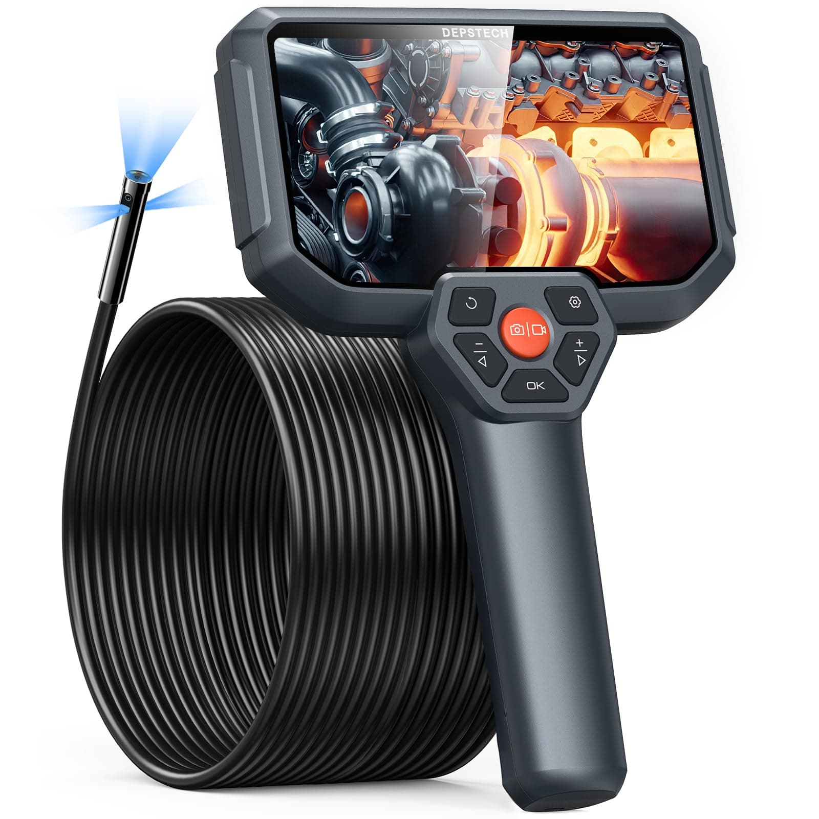 Depstech 50Ft Triple Lens Sewer Inspection Camera, Upgraded 5'' Ips Endoscope Camera With Light, 1080P Hd Borescope Split Screen, Waterproof Drain Pipe Plumbing Cool Tech Gadgets For Men