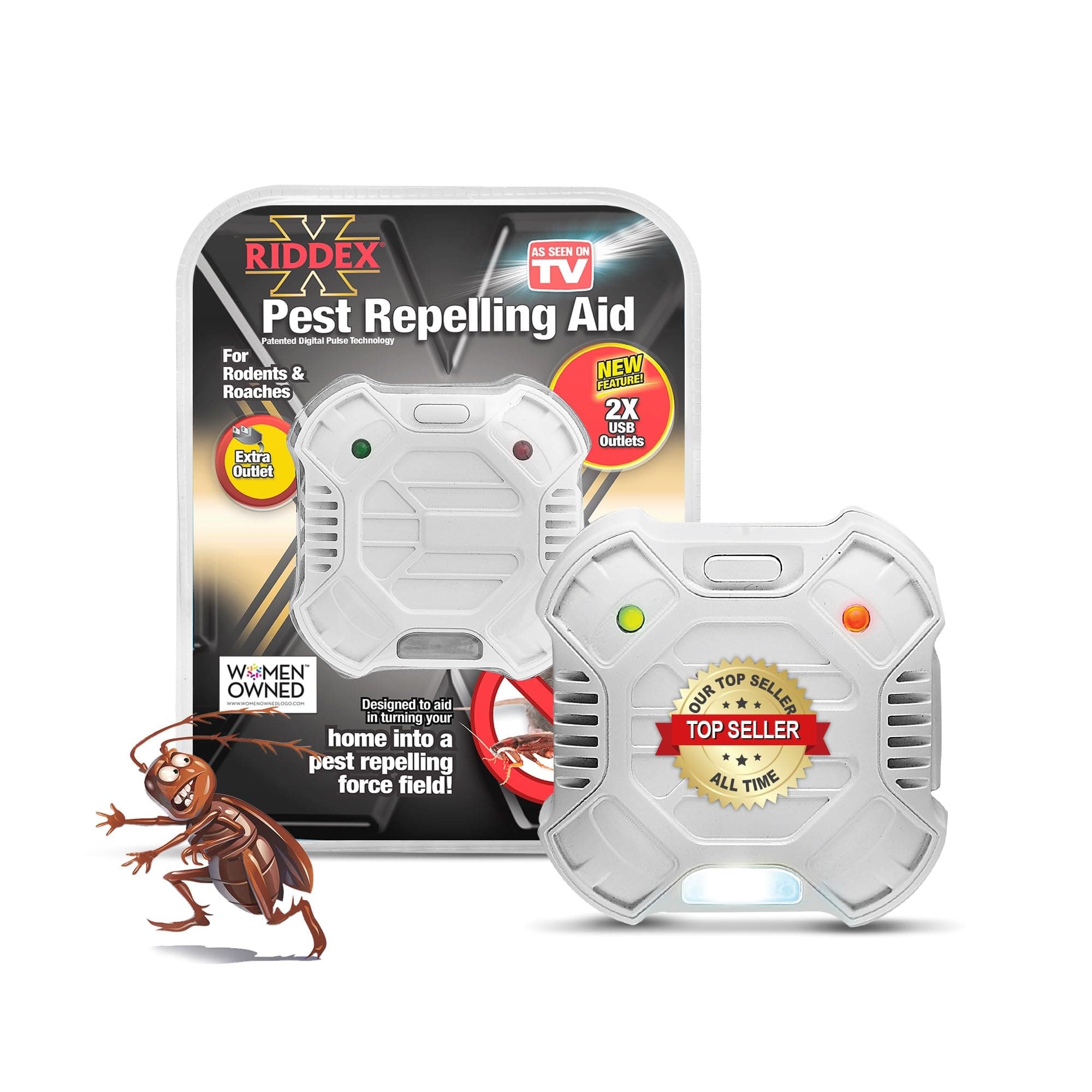 Riddex X Plus Insect Repellent - Plug in, Mouse Deterrent - Pest Reject for Defense Against Rats, Mice, Roaches, Bugs and Insects - Control Pests with No Toxins