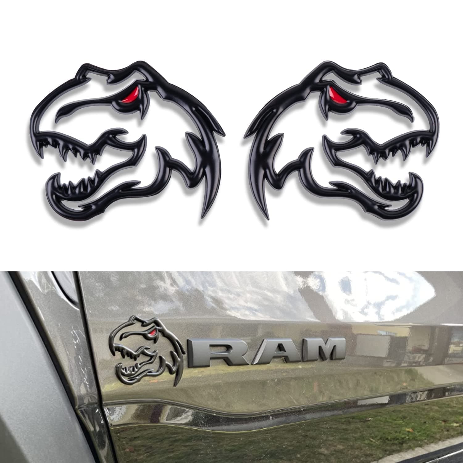 Dinosaur Emblem for T-Rex TRX Dodge RAM 1500 2500 3500 Charger Challenger (Black)