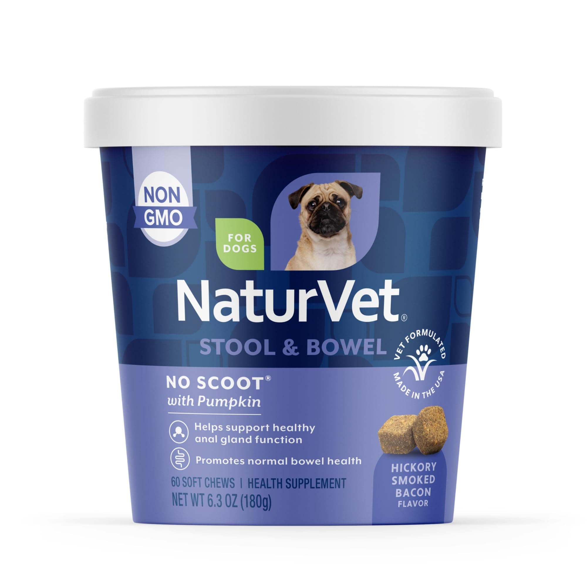 NaturVet - No Scoot for Dogs - 60 Soft Chews - Plus Pumpkin - Supports Healthy Anal Gland & Bowel Function - Enhanced with Beet Pulp & Psyllium Husk