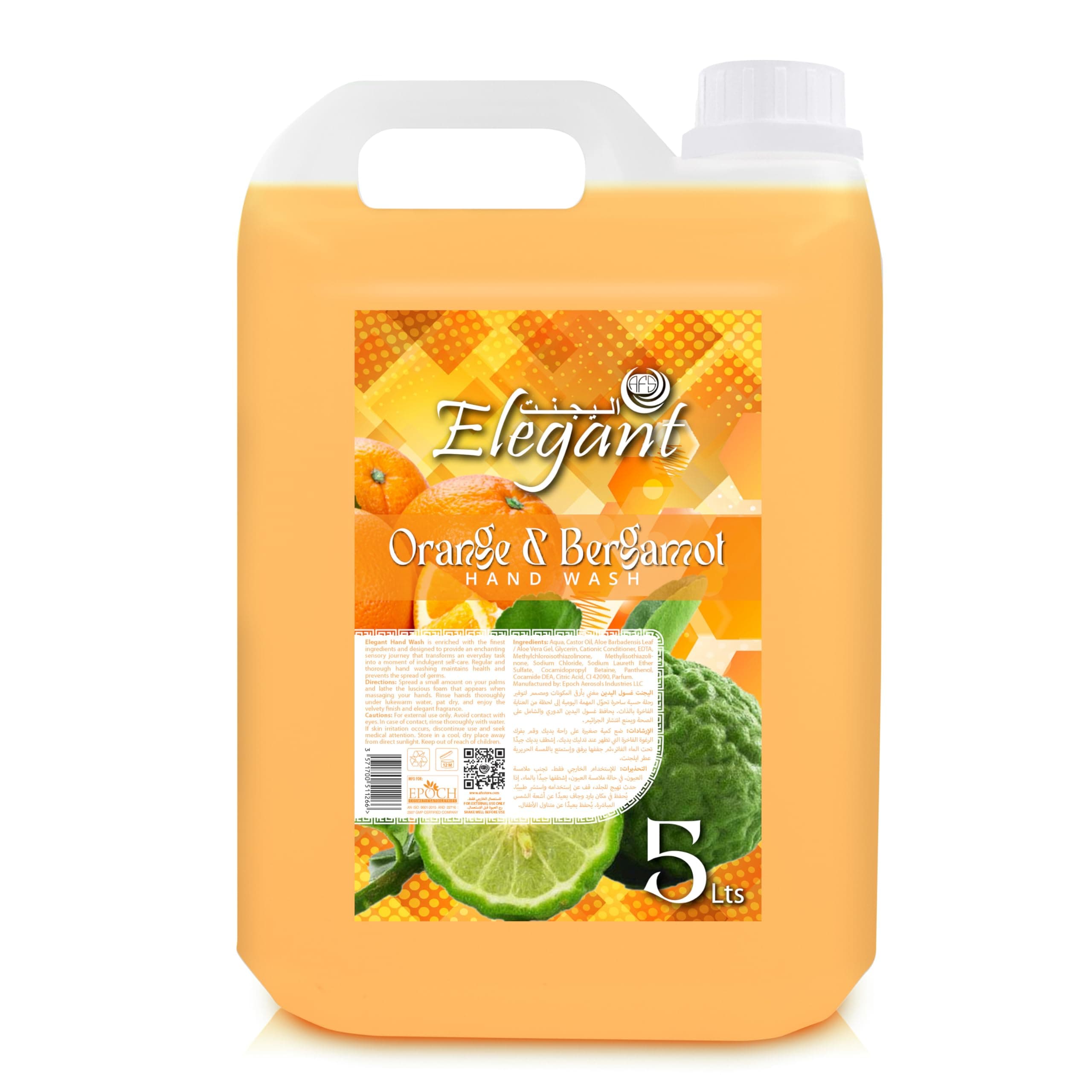 Elegant Hand Wash Liquid Refill - 5 Liter - Orange & Bergamot - Effective Germ Protection – Liquid Hand Wash provides Gentle And Effective Care – Fragrant And Soft