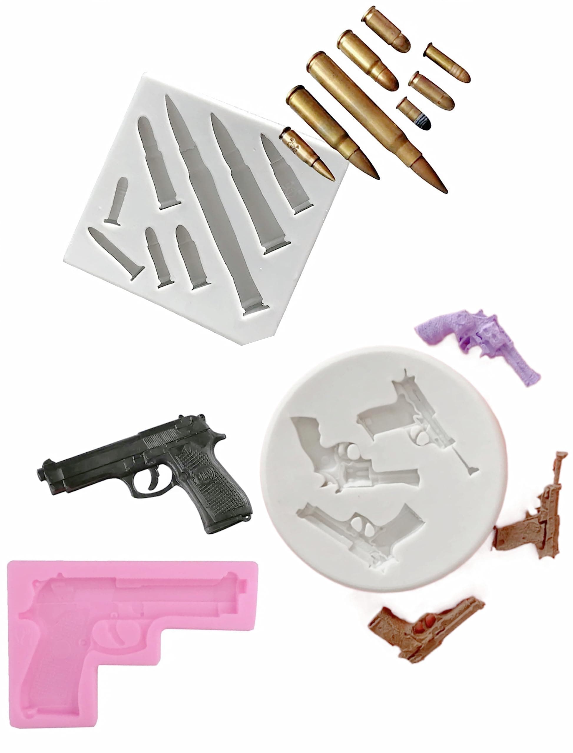 TTOA - 3 PCs Bullet & Gun Silicone Fondant Moulds | Sugar Craft | Cake Decoration | Icing Mould | Cake Decoration