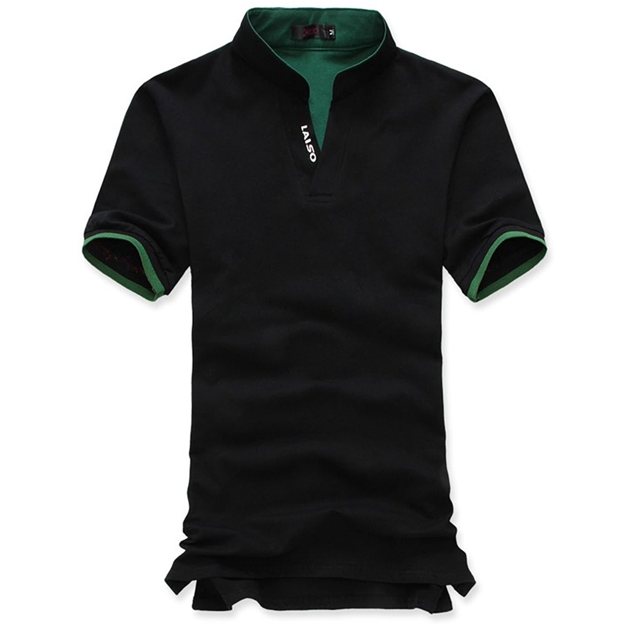 Hee Grand Men's Casual Stand-Collar Tee XL Black